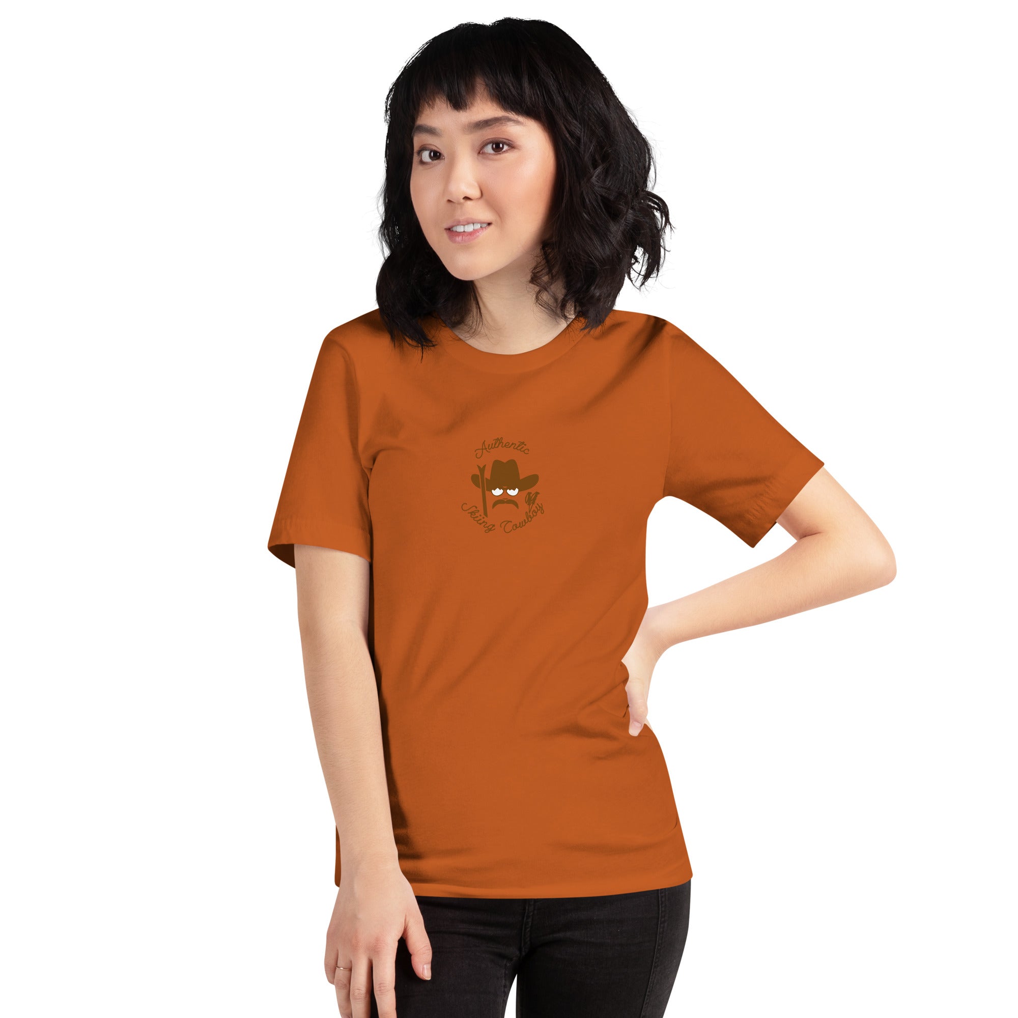 Unisex cotton t-shirt Authentic Skiing Cowboy on bright colors