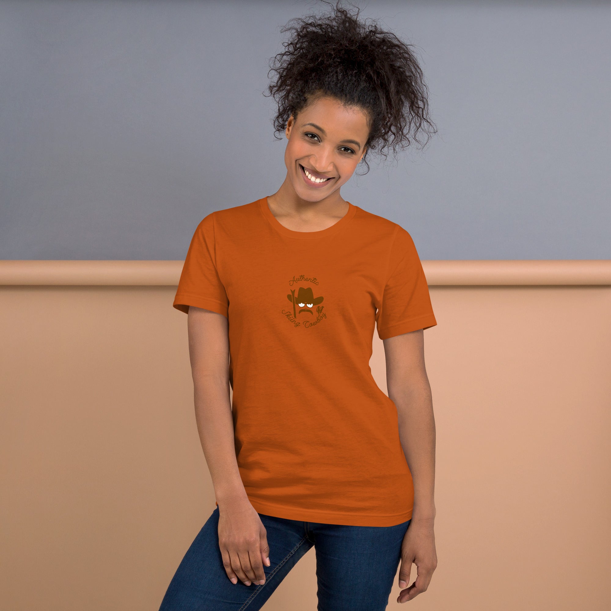 Unisex cotton t-shirt Authentic Skiing Cowboy on bright colors
