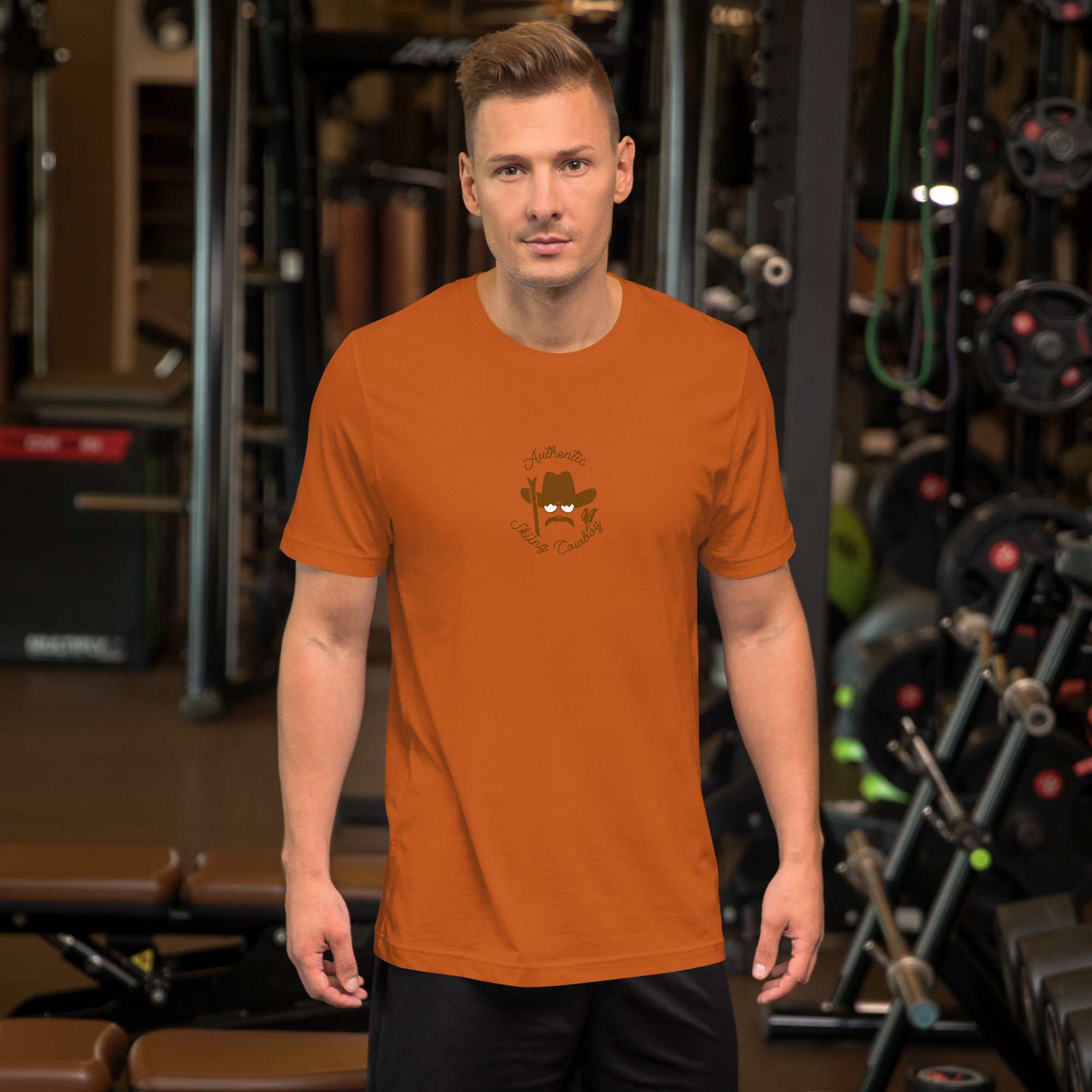 Unisex cotton t-shirt Authentic Skiing Cowboy on bright colors
