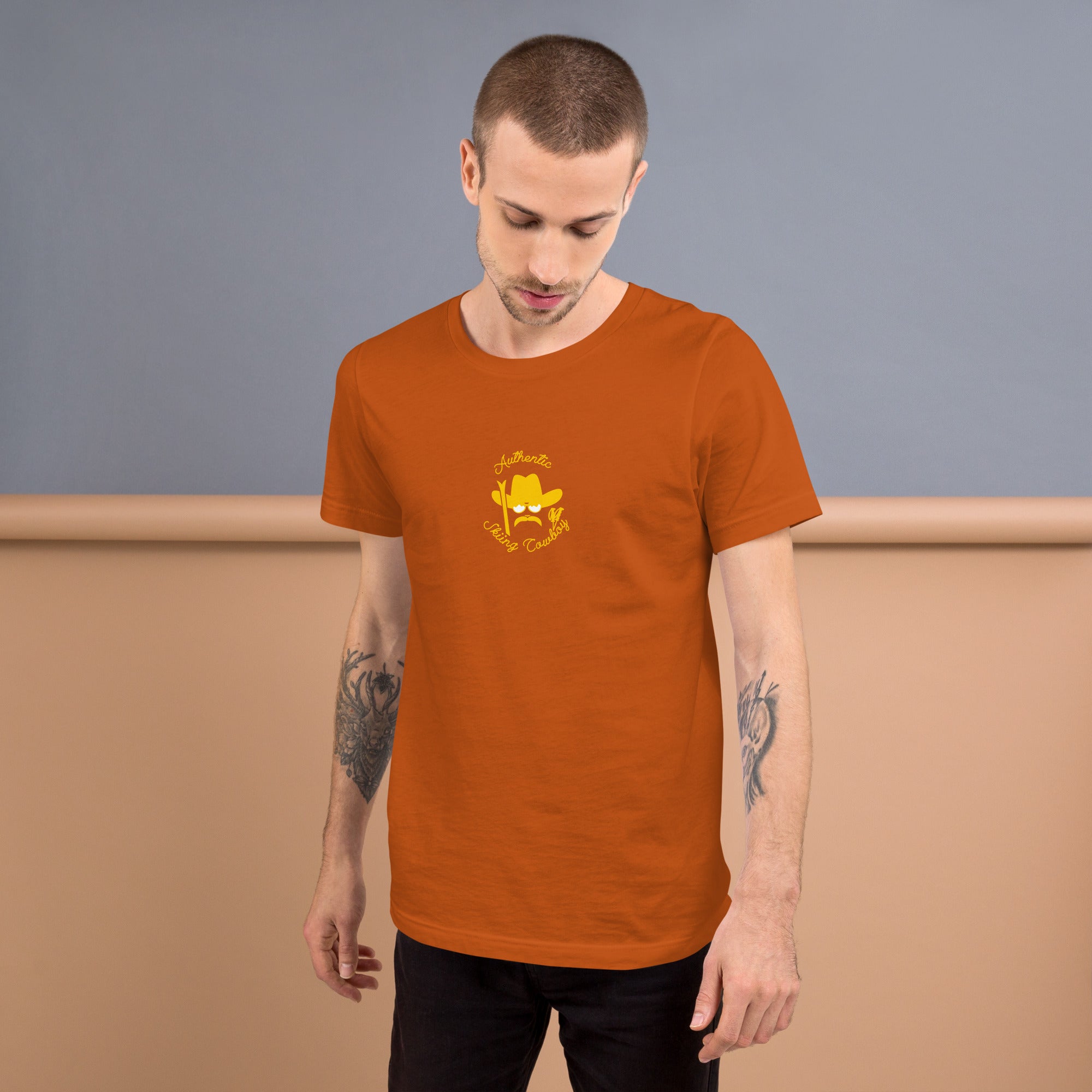 Unisex t-shirt Authentic Skiing Cowboy on bright colors