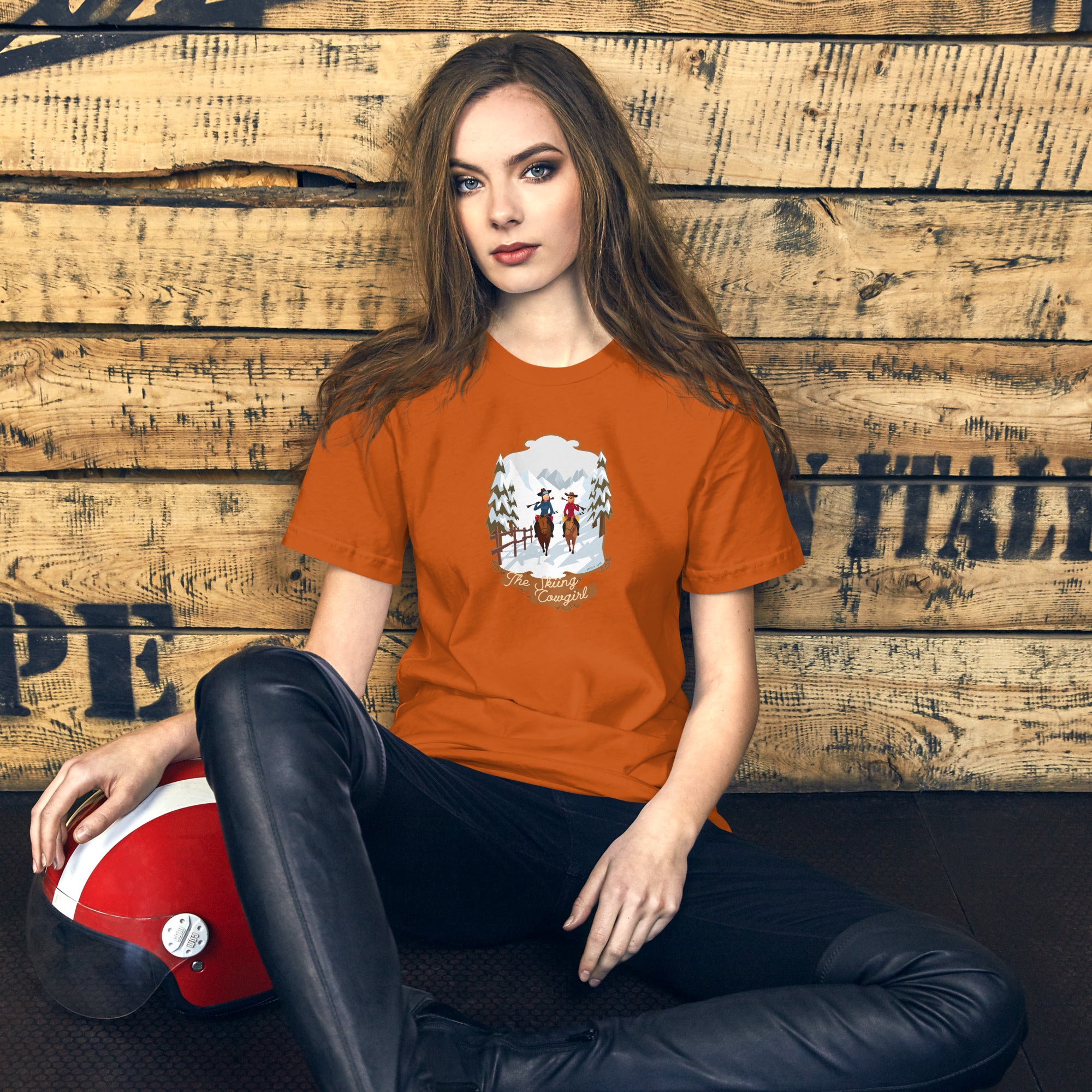 T-shirt en coton unisexe The Skiing Cowgirl sur couleurs vives