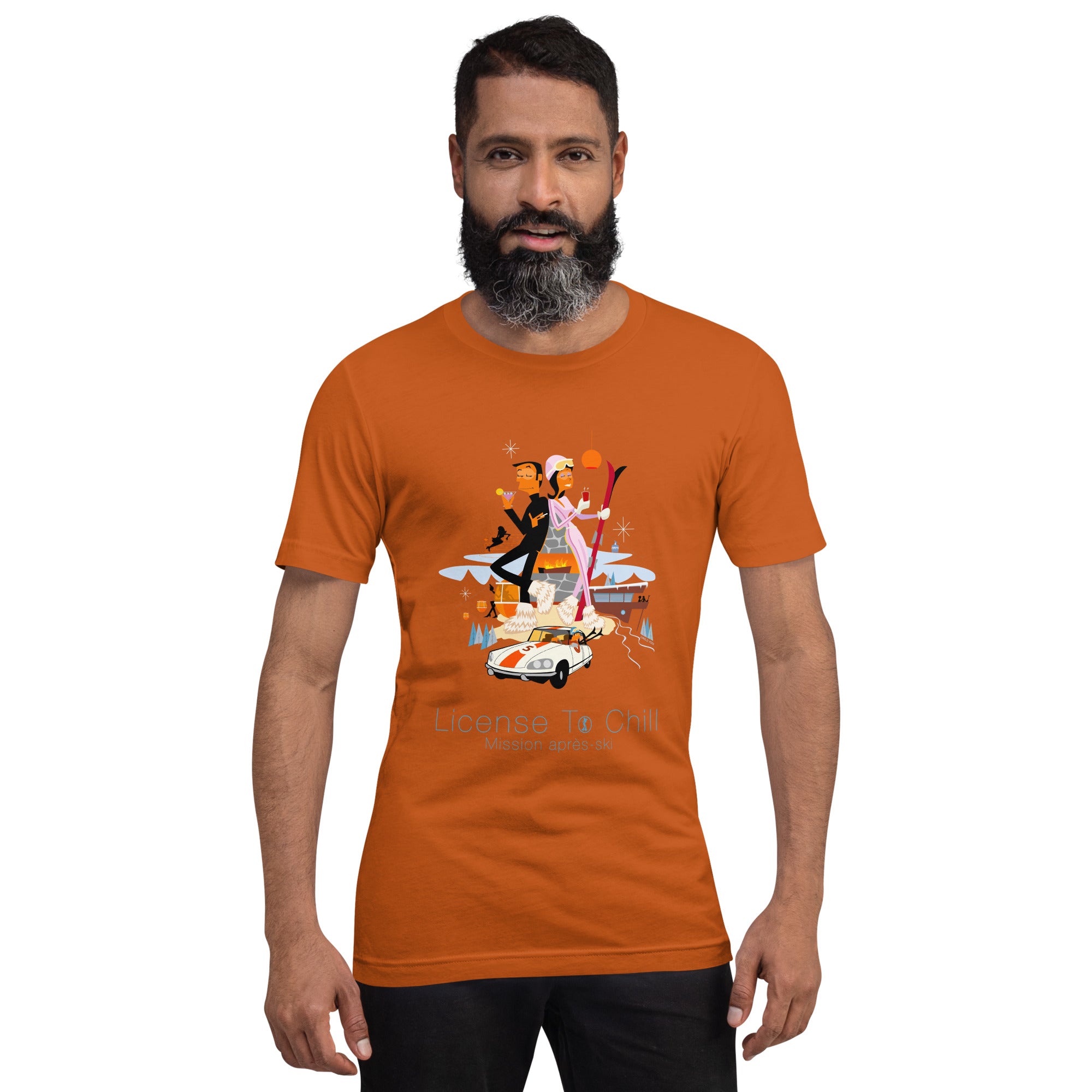 Unisex cotton t-shirt License to Chill Mission Après-Ski on bright colors