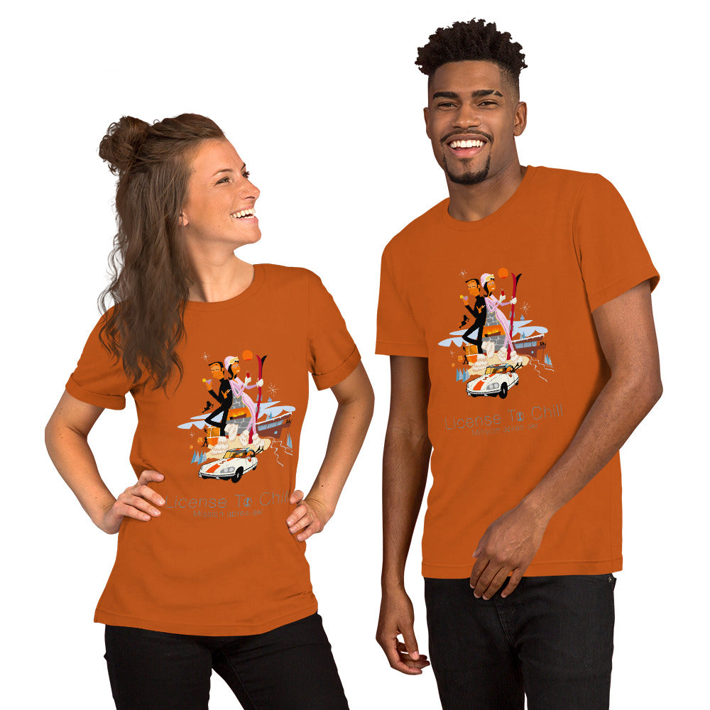 Unisex cotton t-shirt License to Chill Mission Après-Ski on bright colors