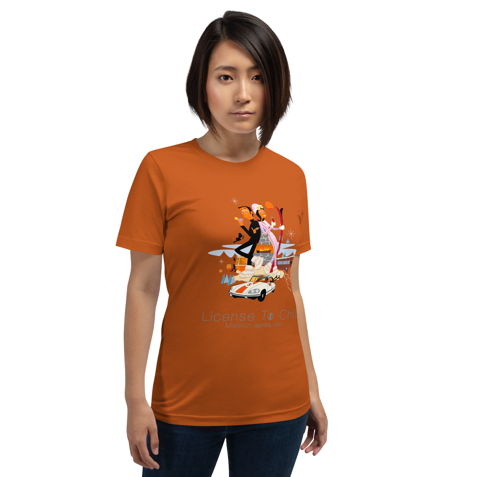 Unisex cotton t-shirt License to Chill Mission Après-Ski on bright colors