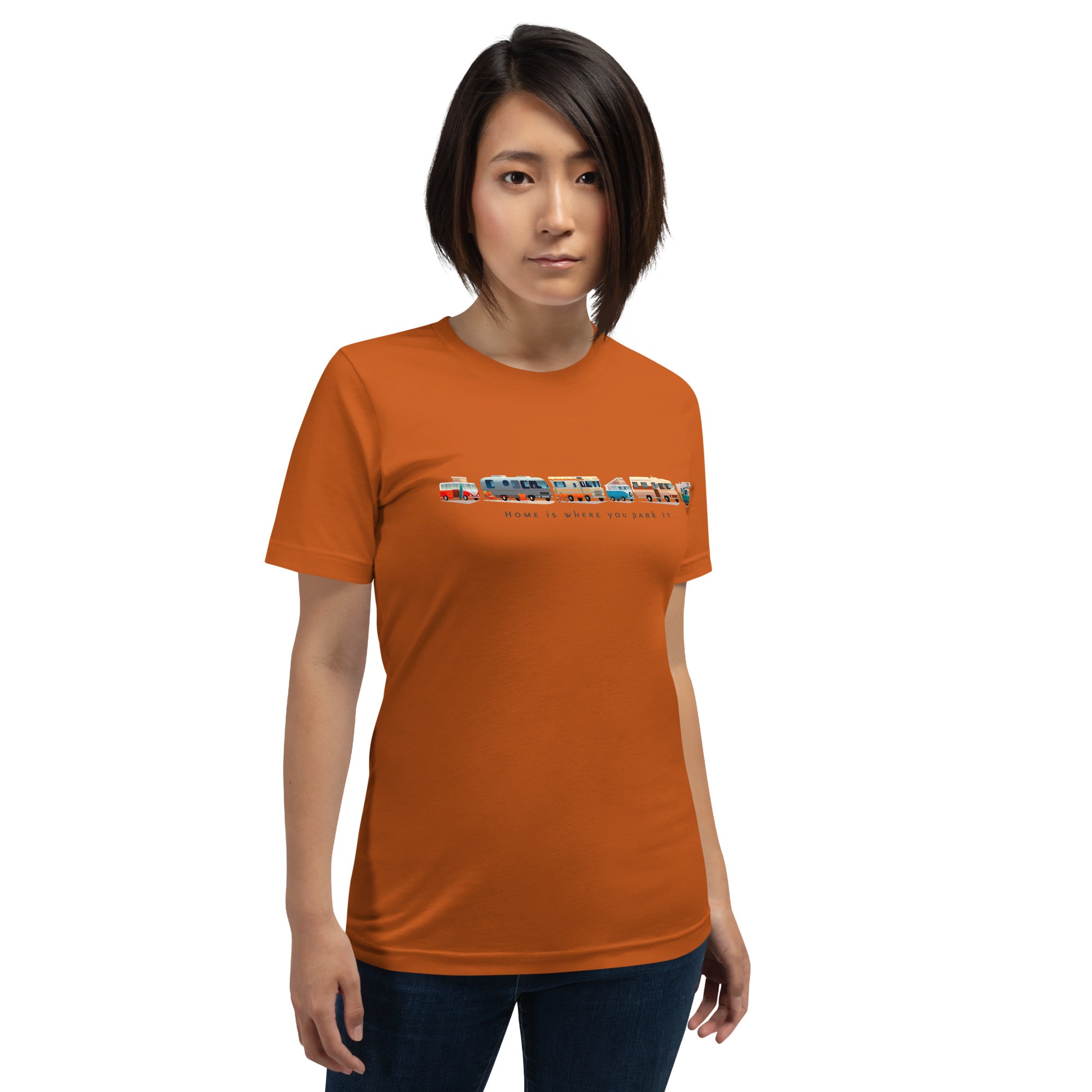 Unisex cotton t-shirt Vintage Campers on bright colors