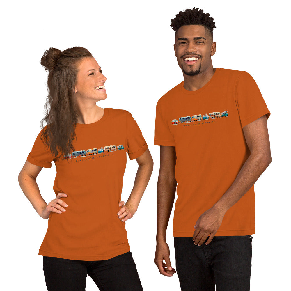 Unisex cotton t-shirt Vintage Campers on bright colors
