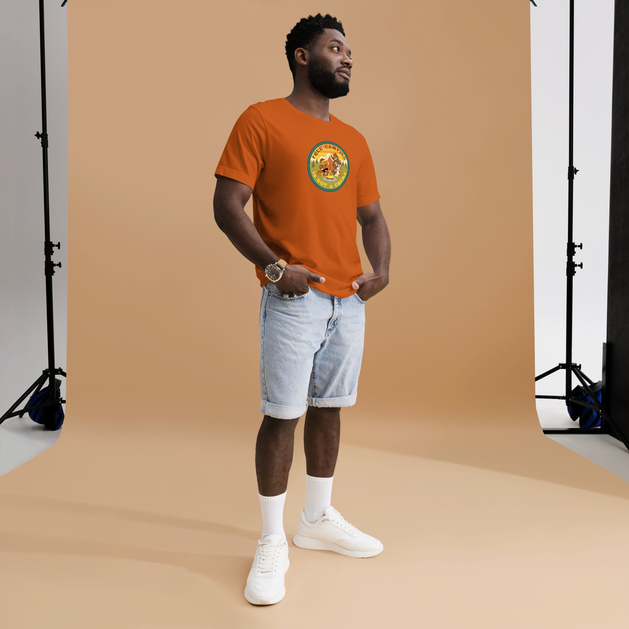Unisex cotton t-shirt Free Camping is not a Crime on bright colors