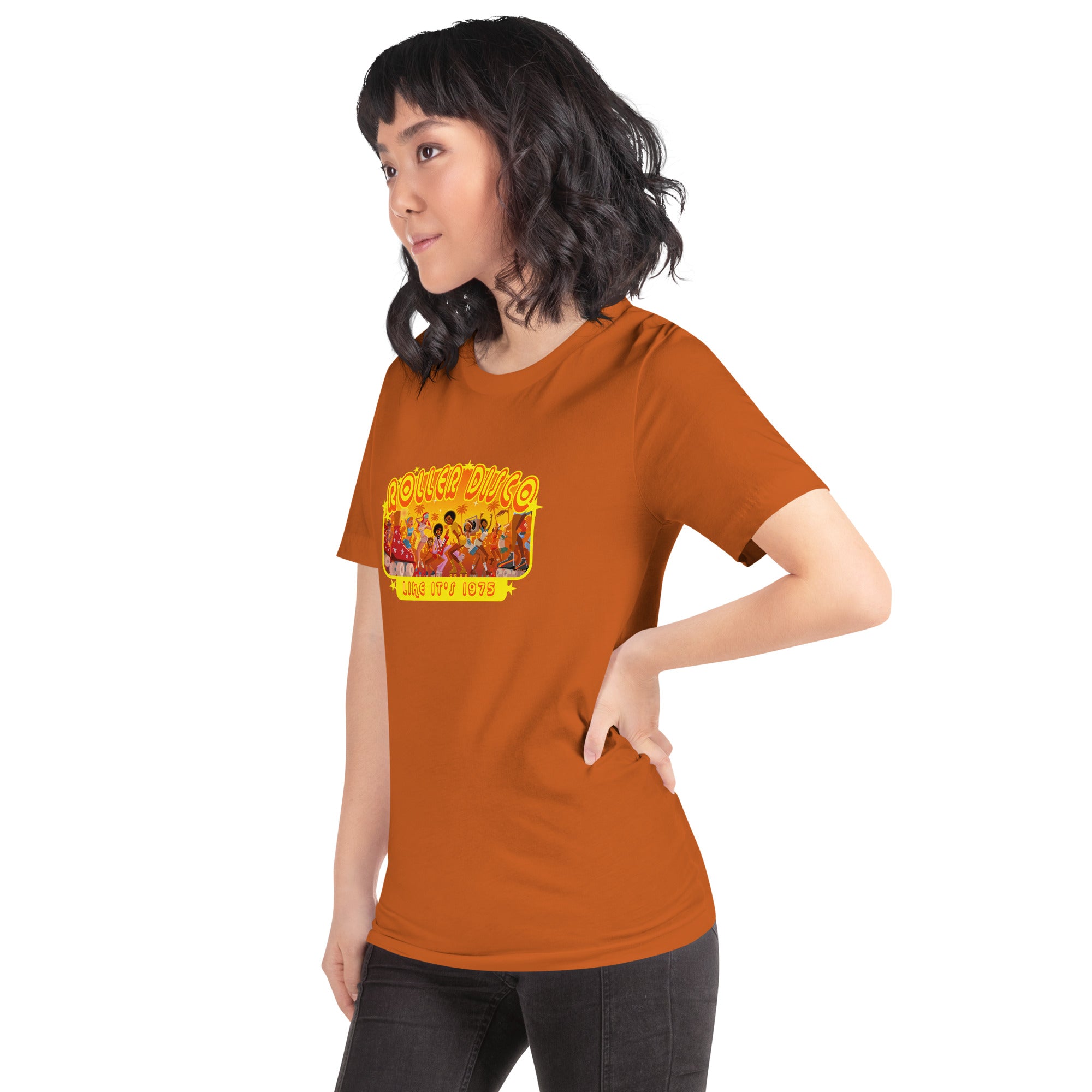 T-shirt en coton unisexe Roller Disco 1975 sur couleurs vives