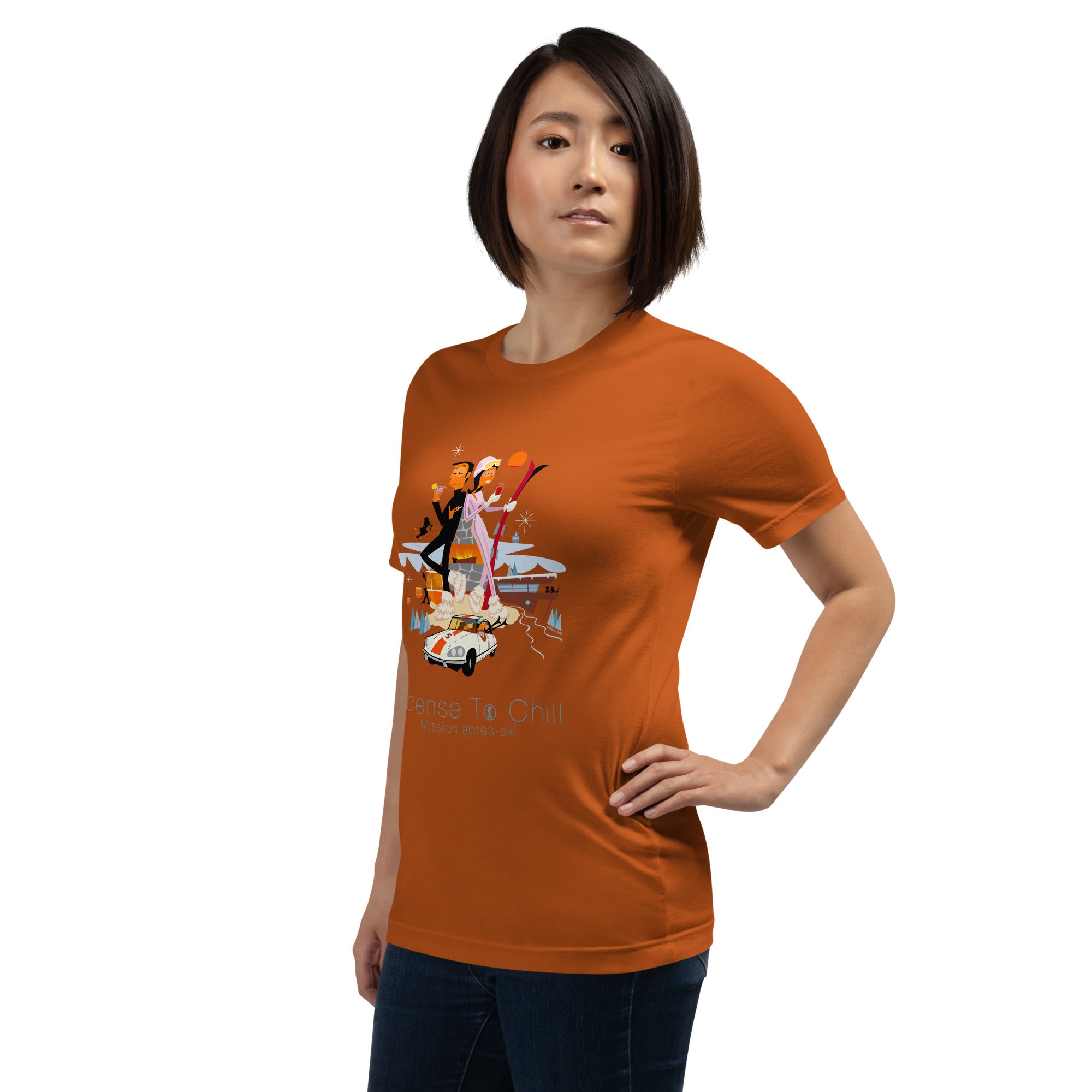 Unisex cotton t-shirt License to Chill Mission Après-Ski on bright colors