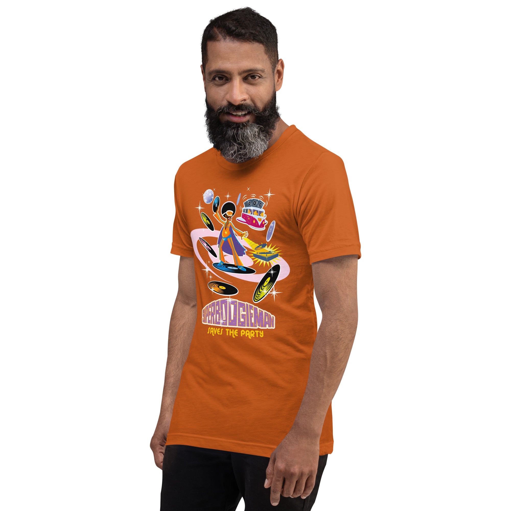Unisex cotton t-shirt Superboogieman saves the Party on bright colors
