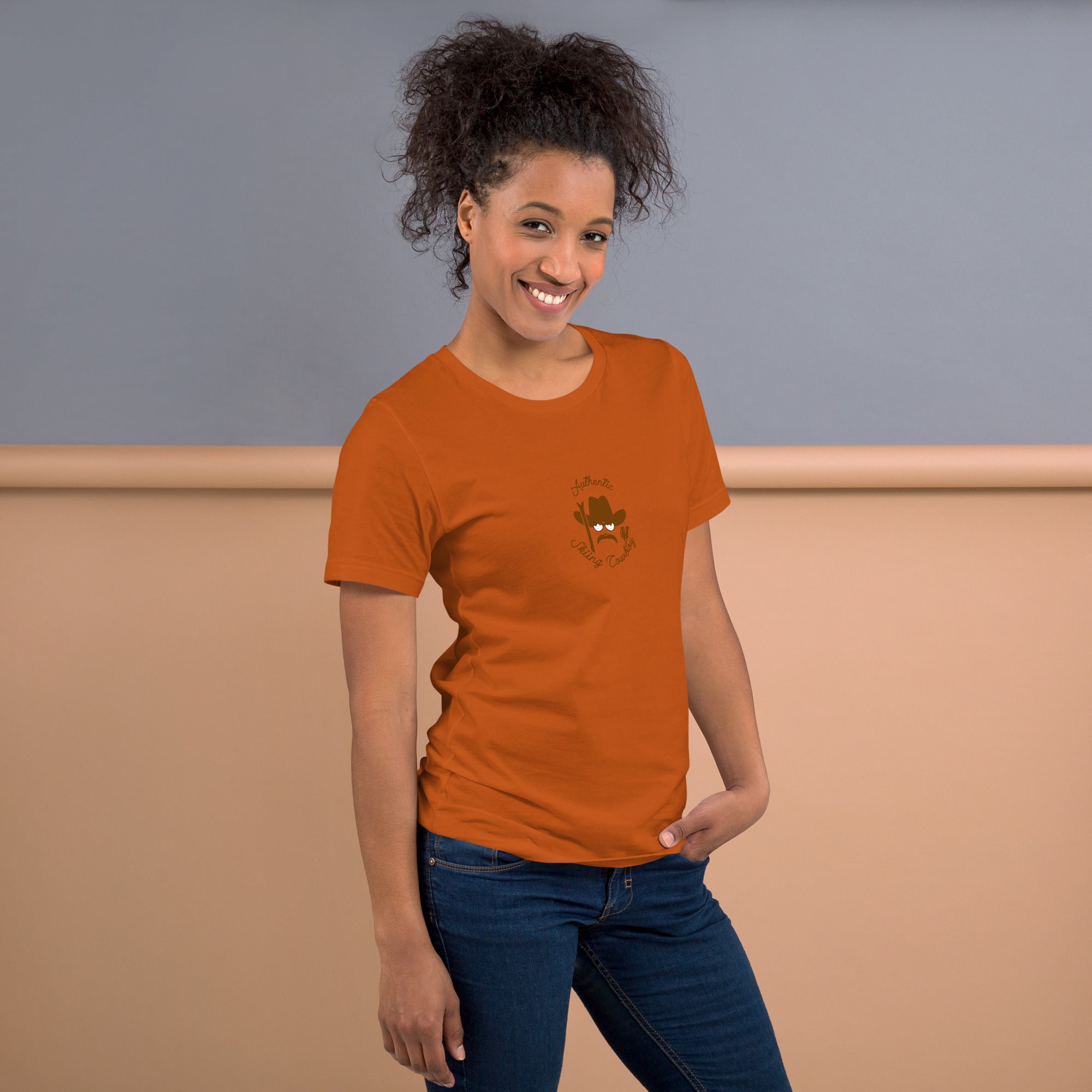 Unisex cotton t-shirt Authentic Skiing Cowboy on bright colors