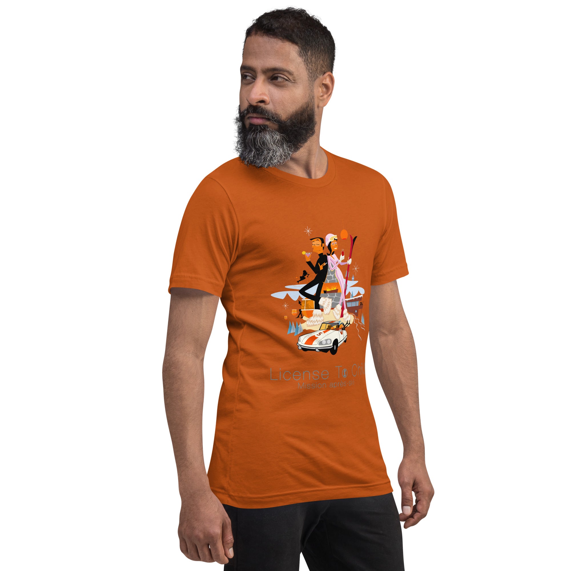 Unisex cotton t-shirt License to Chill Mission Après-Ski on bright colors