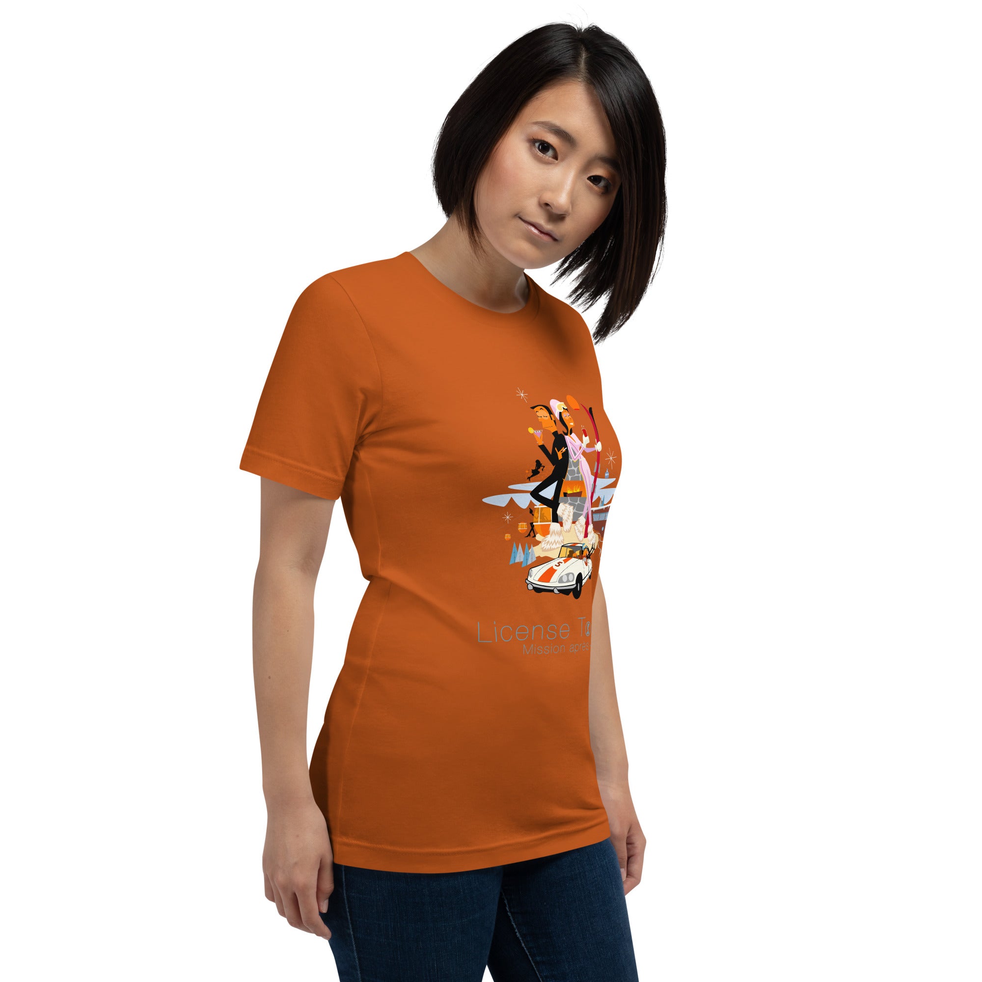 Unisex cotton t-shirt License to Chill Mission Après-Ski on bright colors
