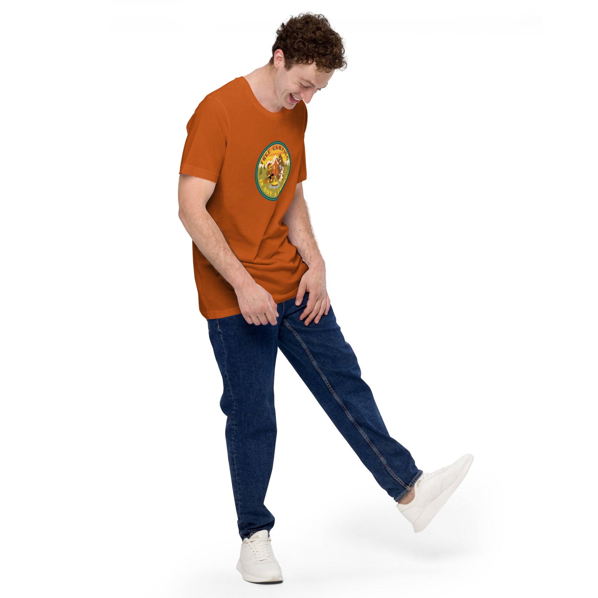 Unisex cotton t-shirt Free Camping is not a Crime on bright colors