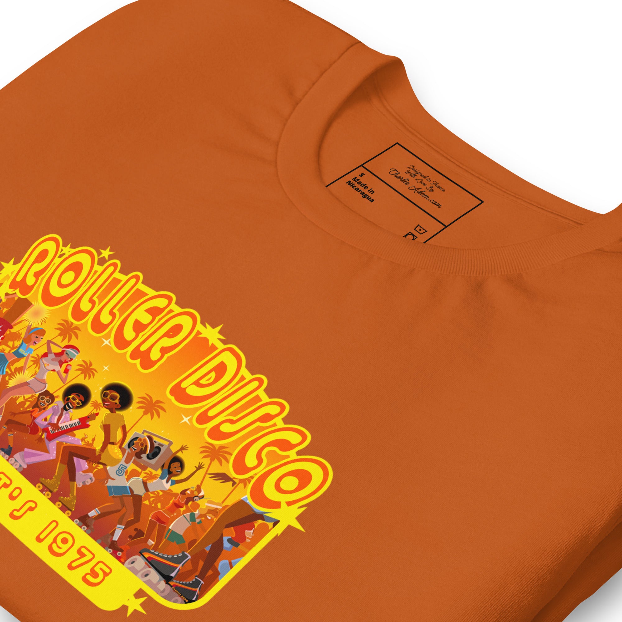 T-shirt en coton unisexe Roller Disco 1975 sur couleurs vives