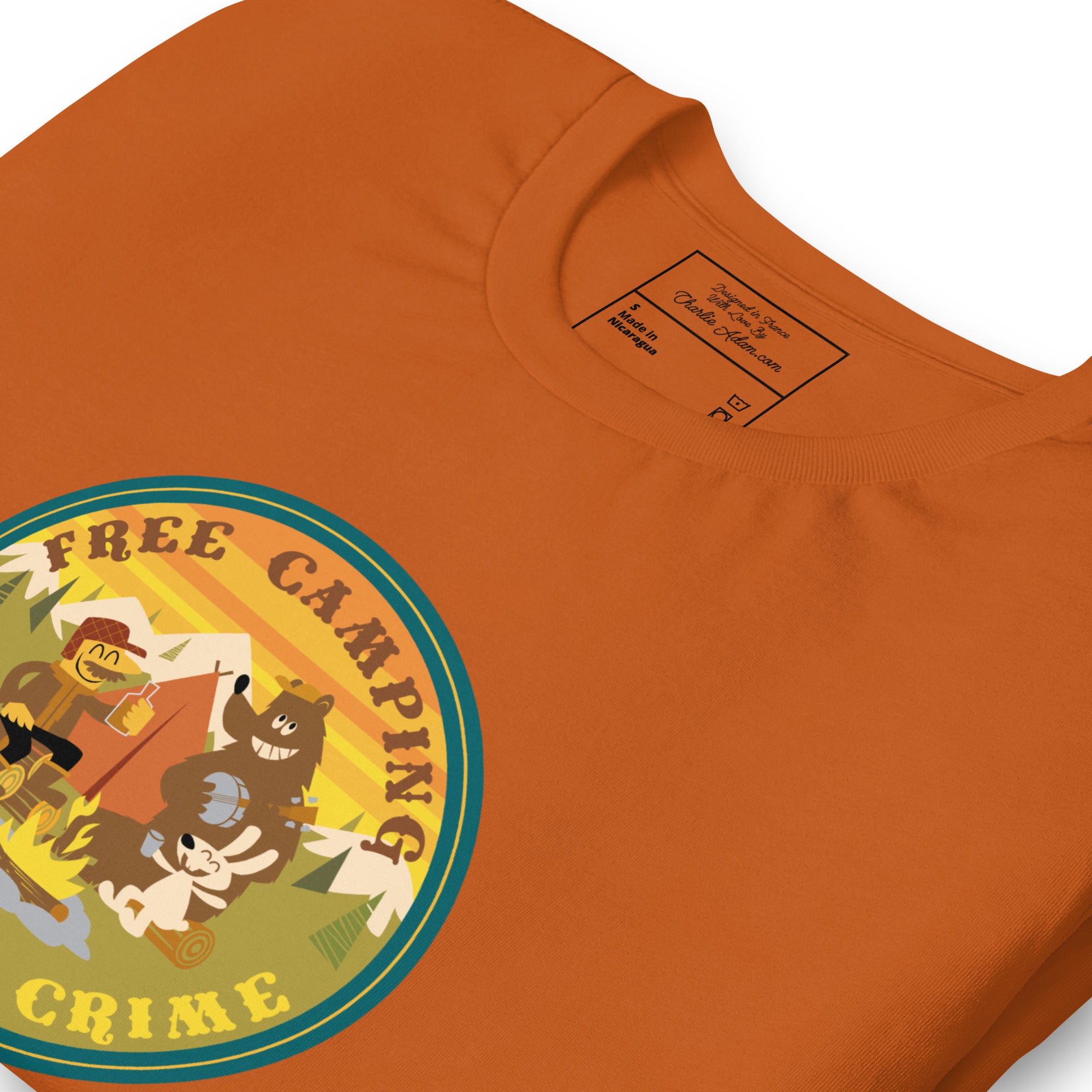 Unisex cotton t-shirt Free Camping is not a Crime on bright colors