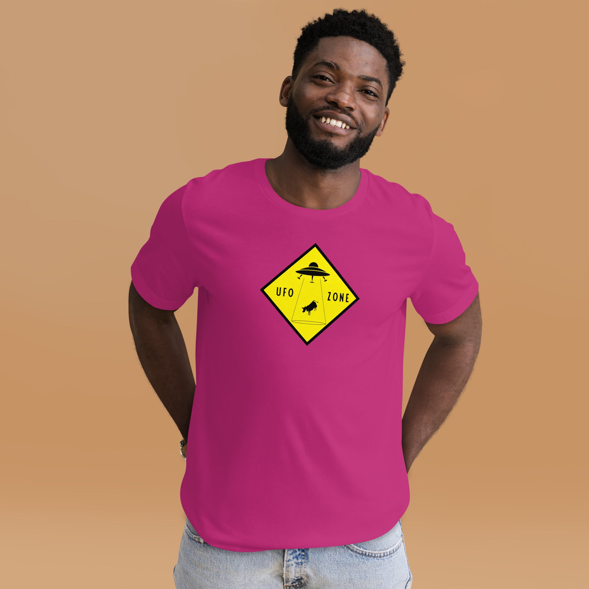 Unisex cotton t-shirt UFO Zone on bright colors