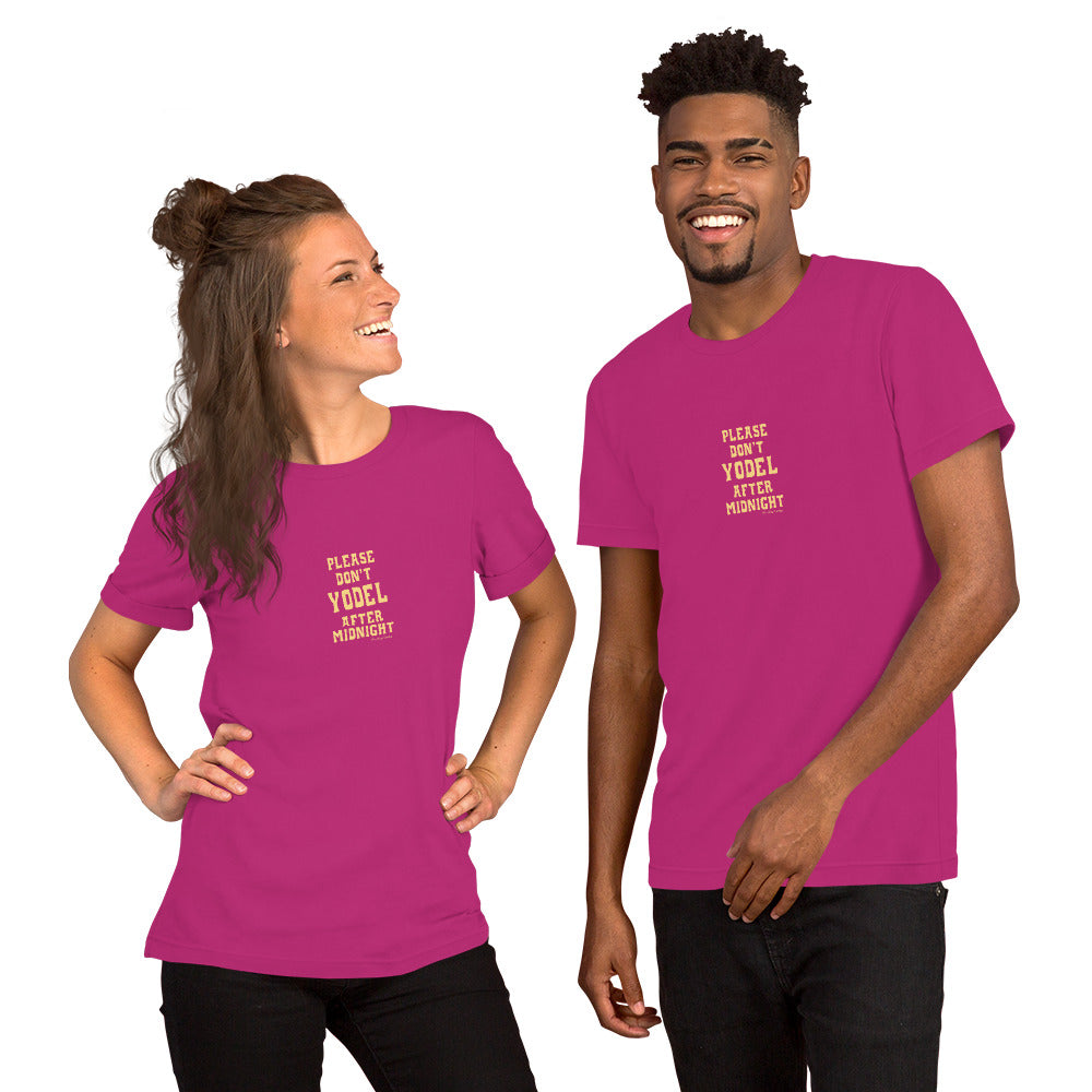 T-shirt en coton unisexe Don't Yodel After Midnight texte clair