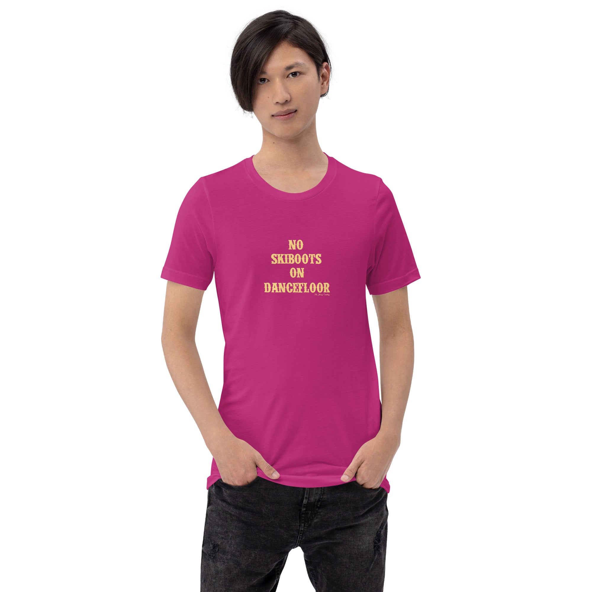 T-shirt en coton unisexe No Skiboots on Dancefloor sur couleurs vives