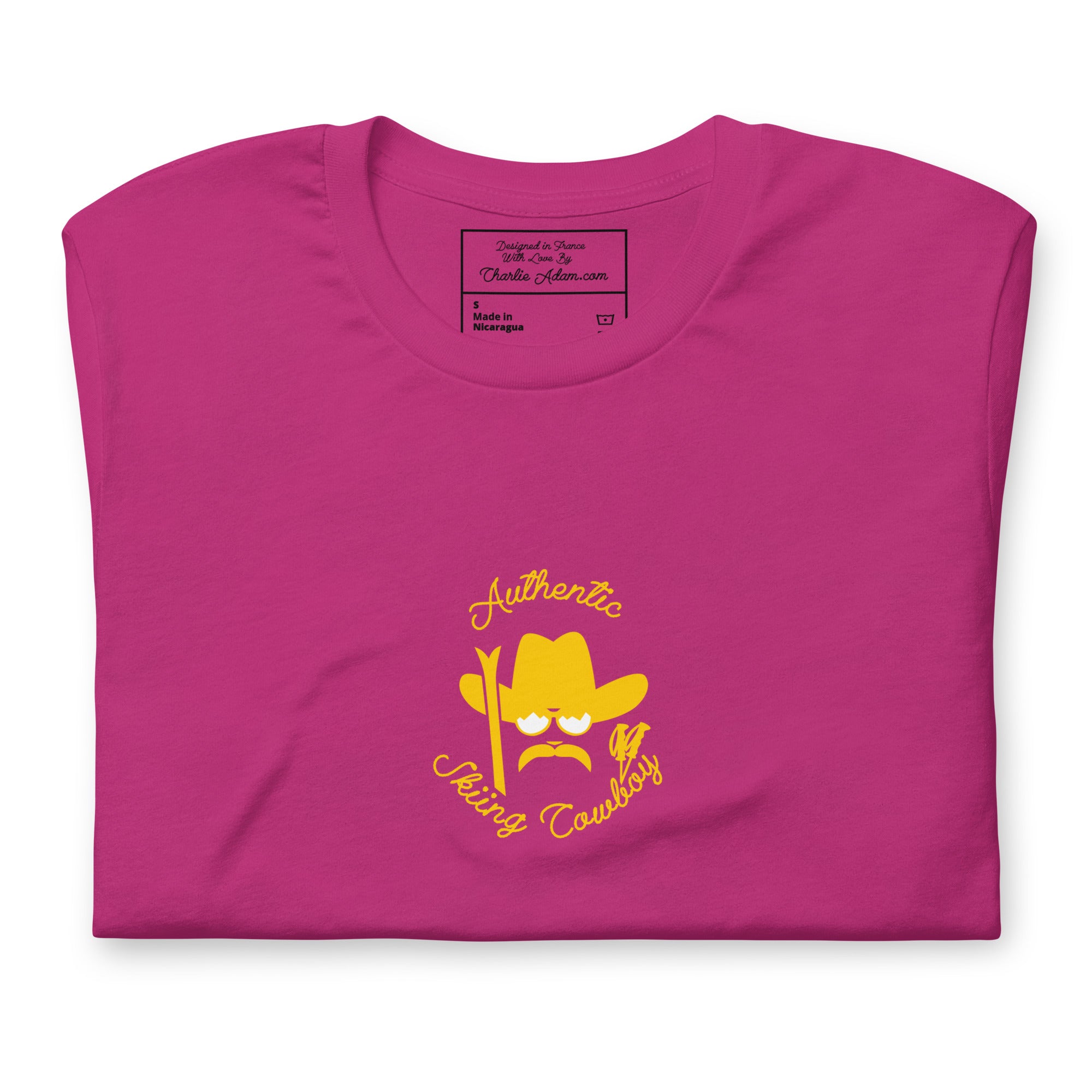T-shirt en coton unisexe Authentic Skiing Cowboy doré sur couleurs foncées