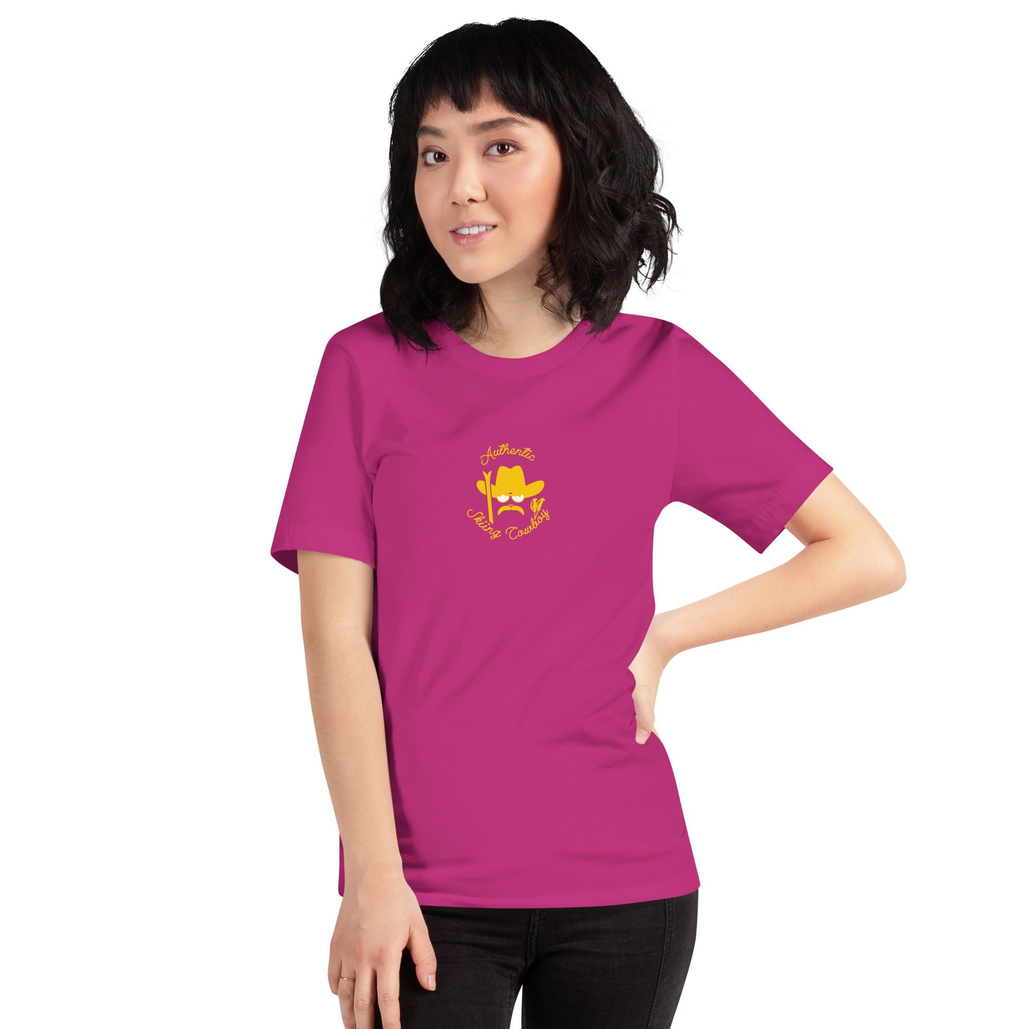 T-shirt en coton unisexe Authentic Skiing Cowboy doré sur couleurs foncées
