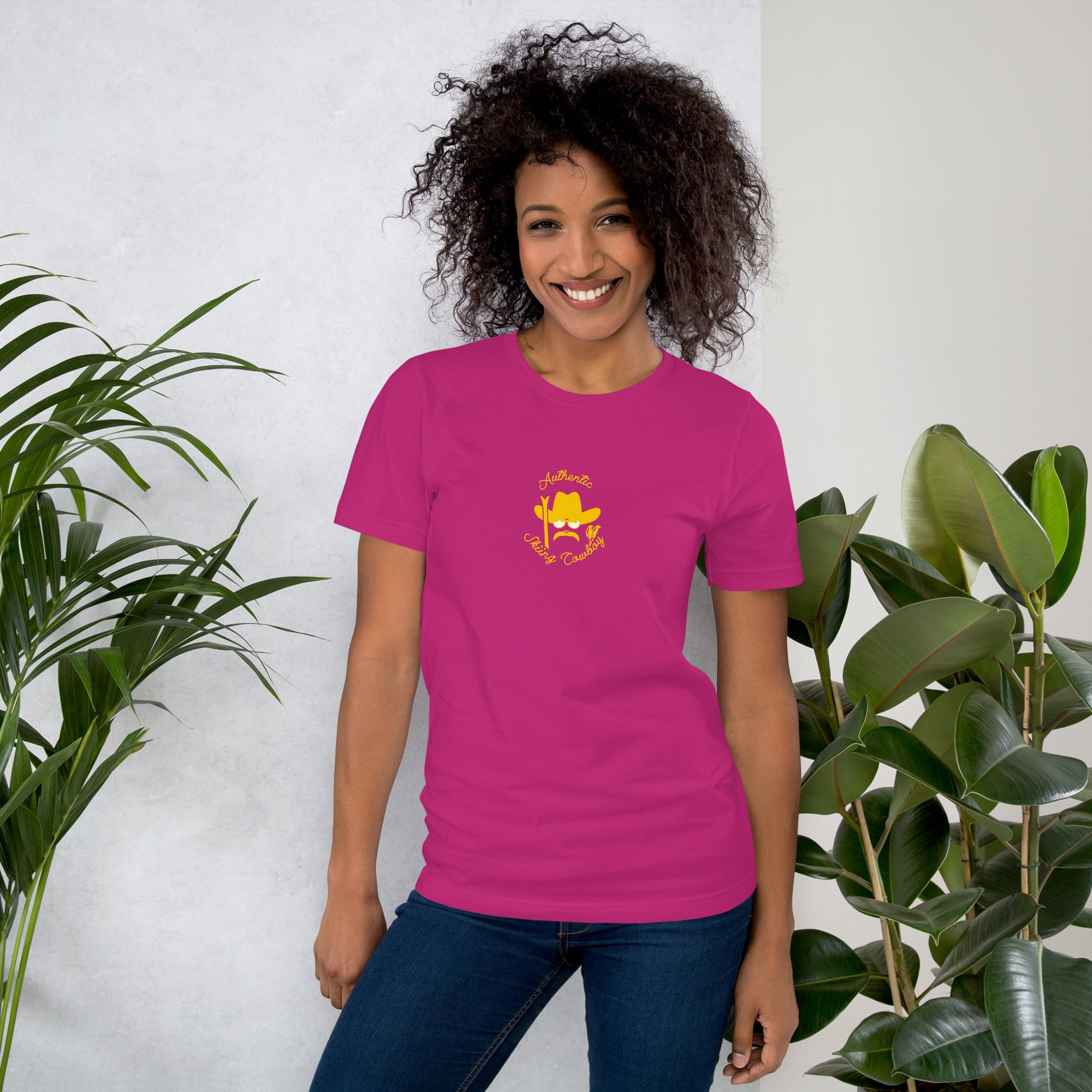 T-shirt en coton unisexe Authentic Skiing Cowboy doré sur couleurs foncées