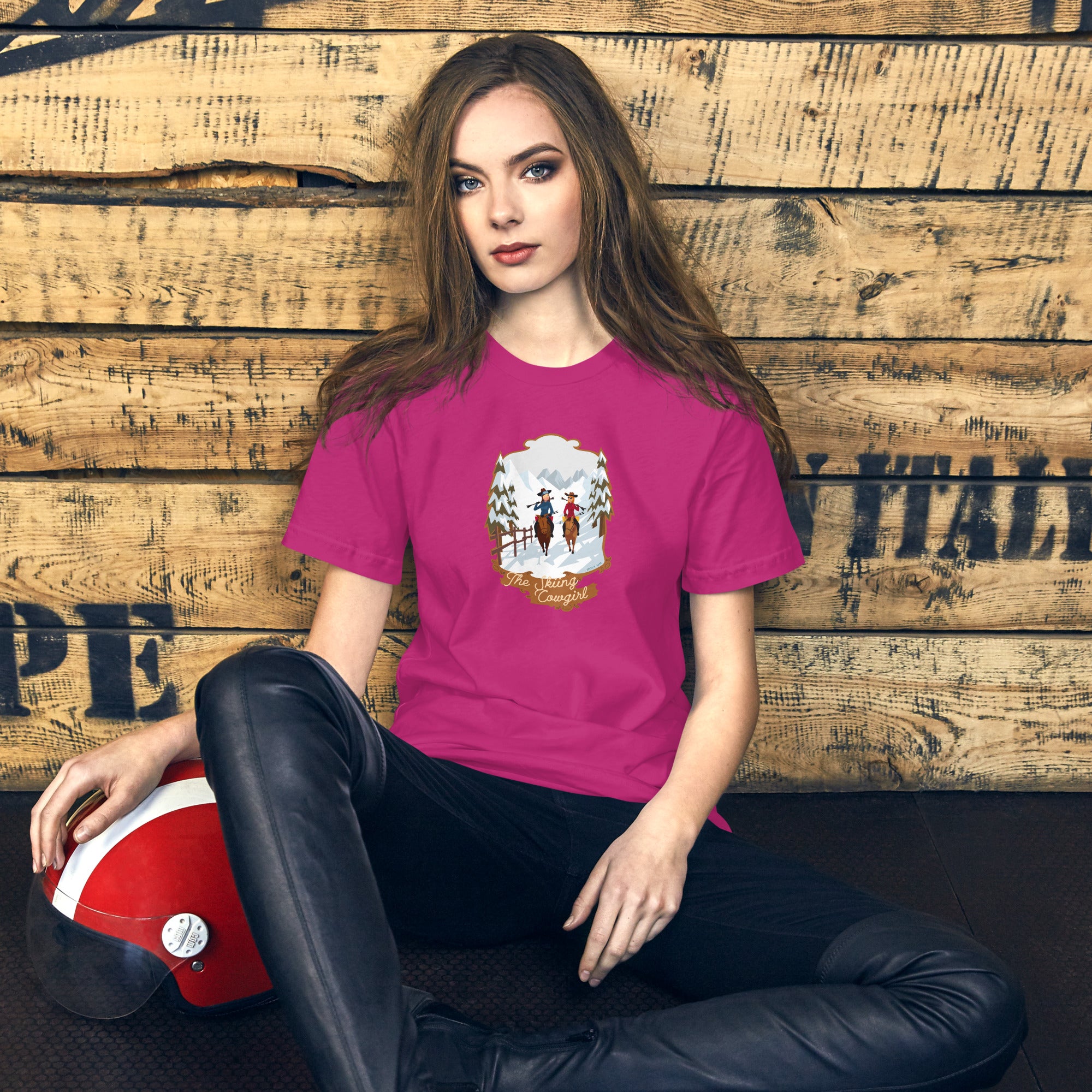T-shirt en coton unisexe The Skiing Cowgirl sur couleurs vives