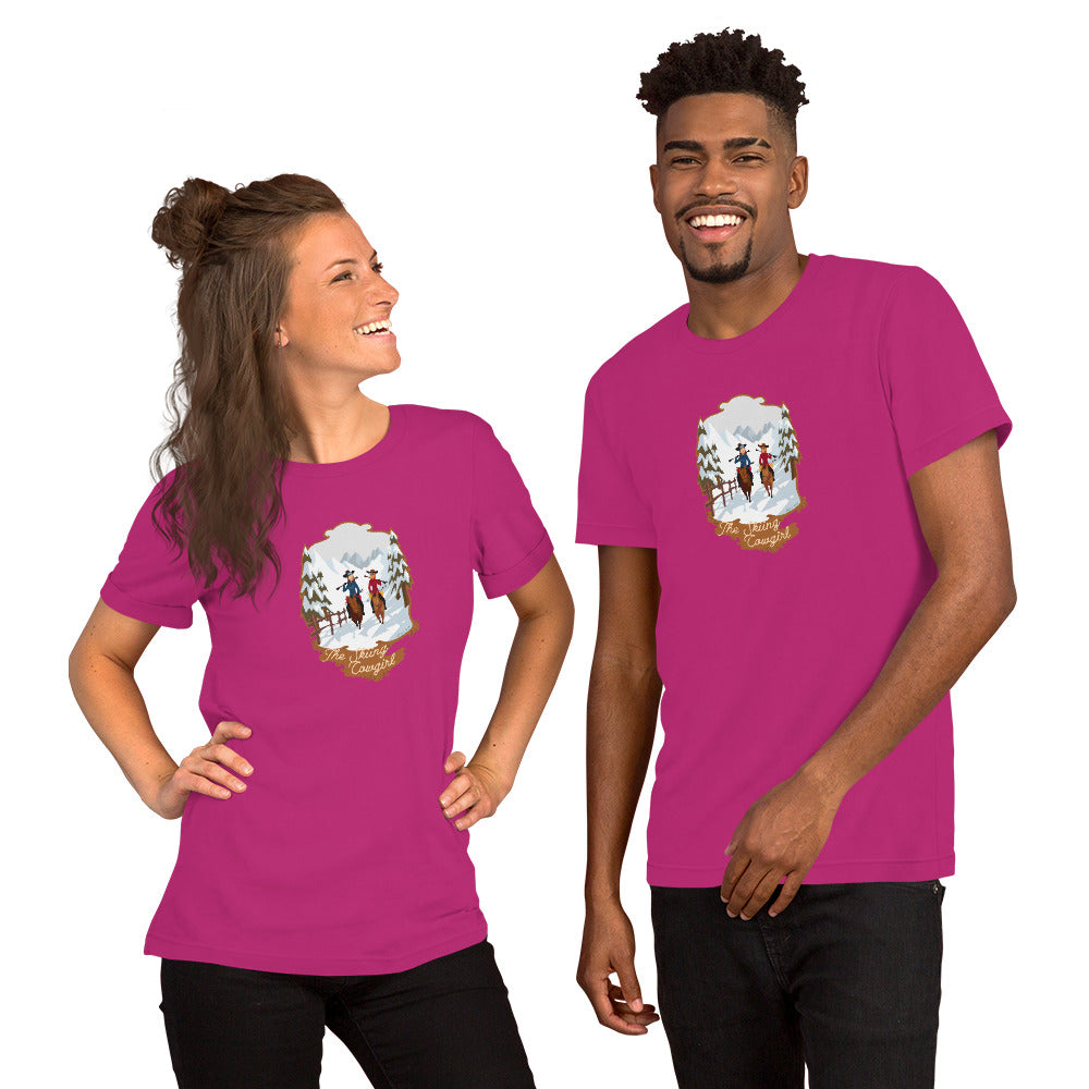 T-shirt en coton unisexe The Skiing Cowgirl sur couleurs vives