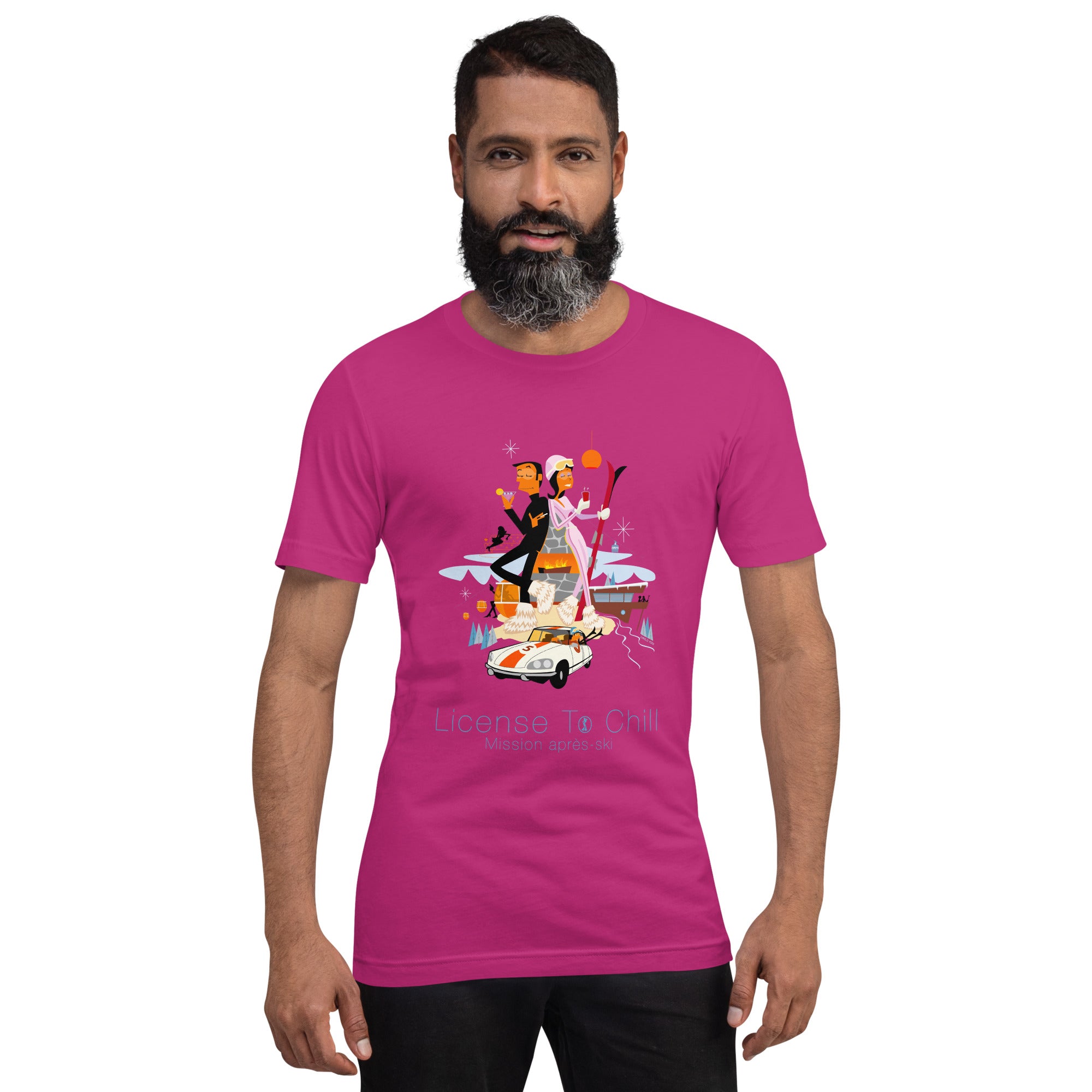 Unisex cotton t-shirt License to Chill Mission Après-Ski on bright colors