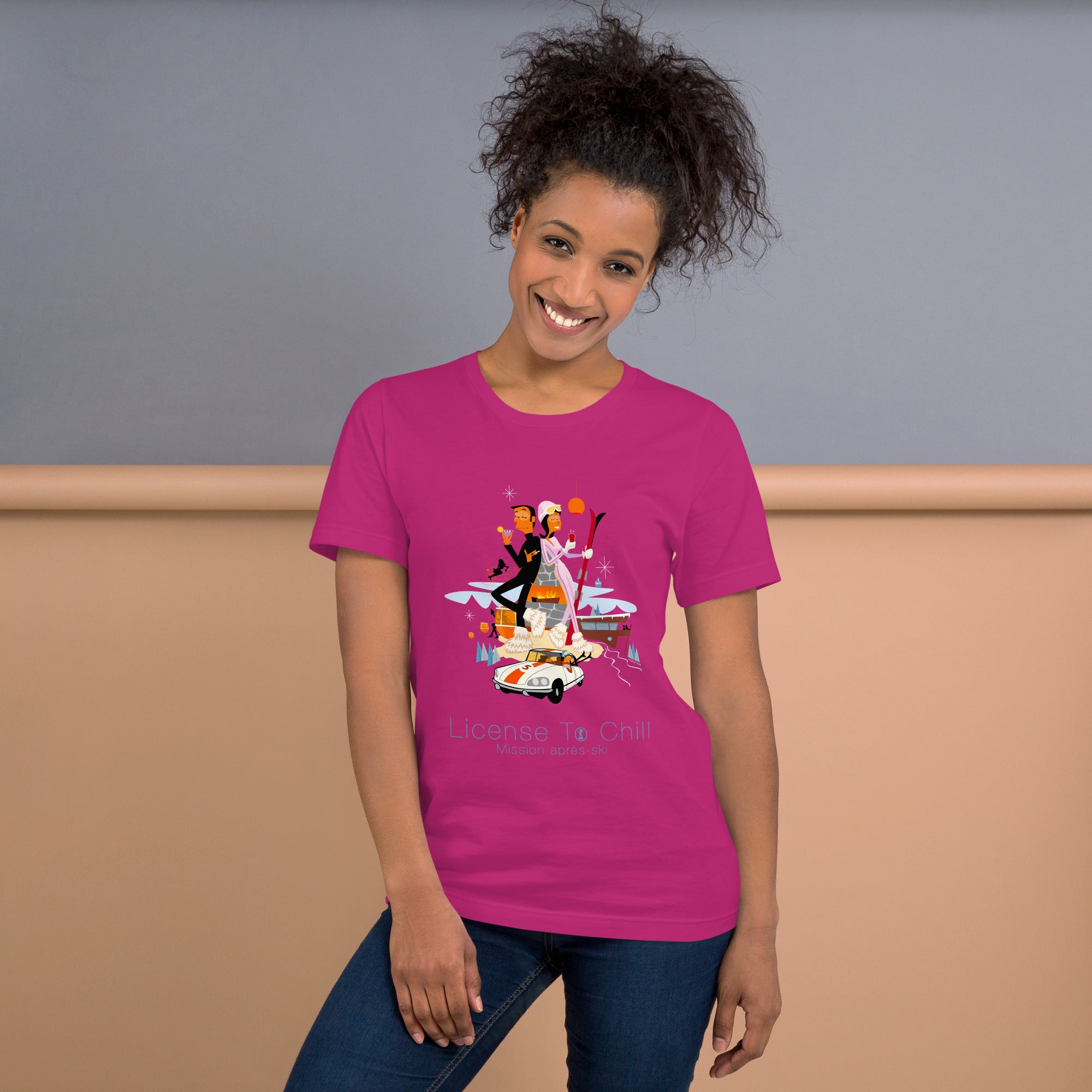 Unisex cotton t-shirt License to Chill Mission Après-Ski on bright colors