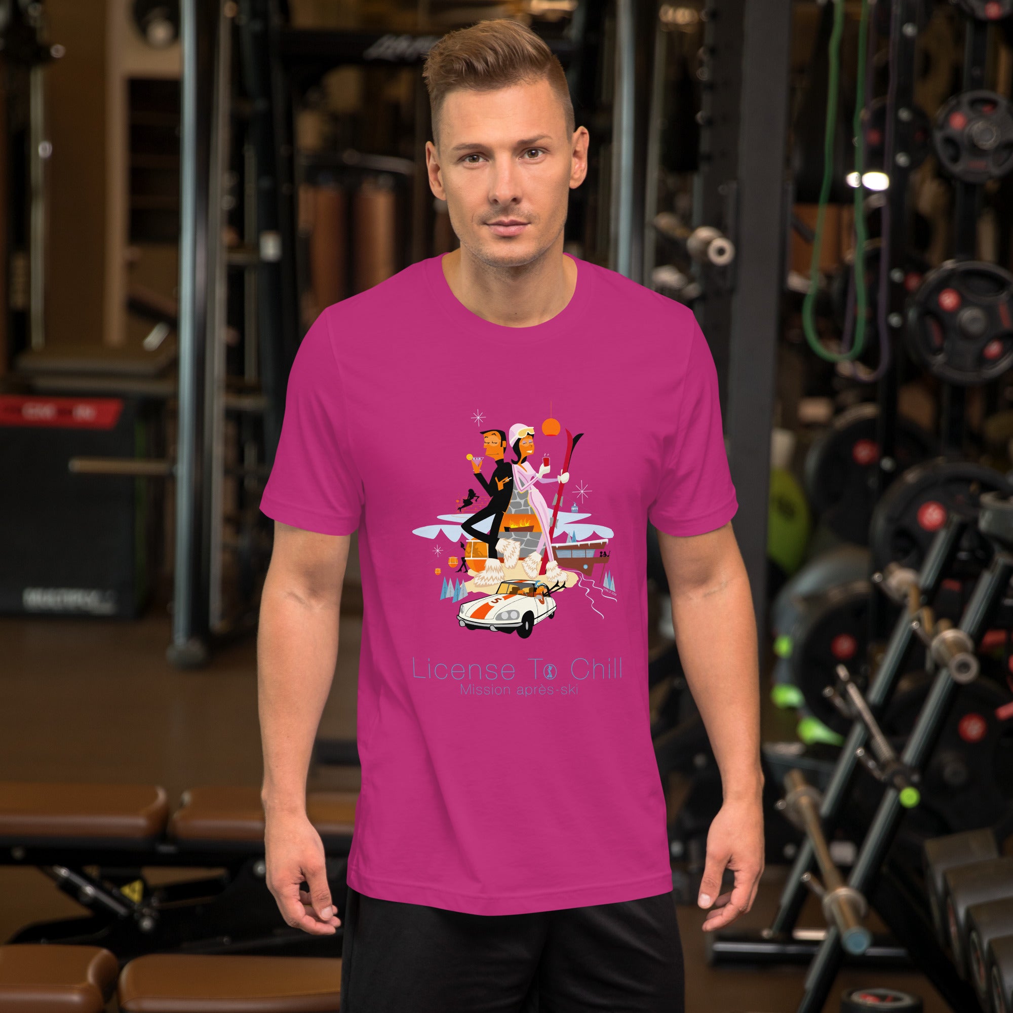 Unisex cotton t-shirt License to Chill Mission Après-Ski on bright colors
