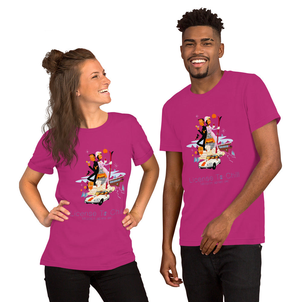 Unisex cotton t-shirt License to Chill Mission Après-Ski on bright colors