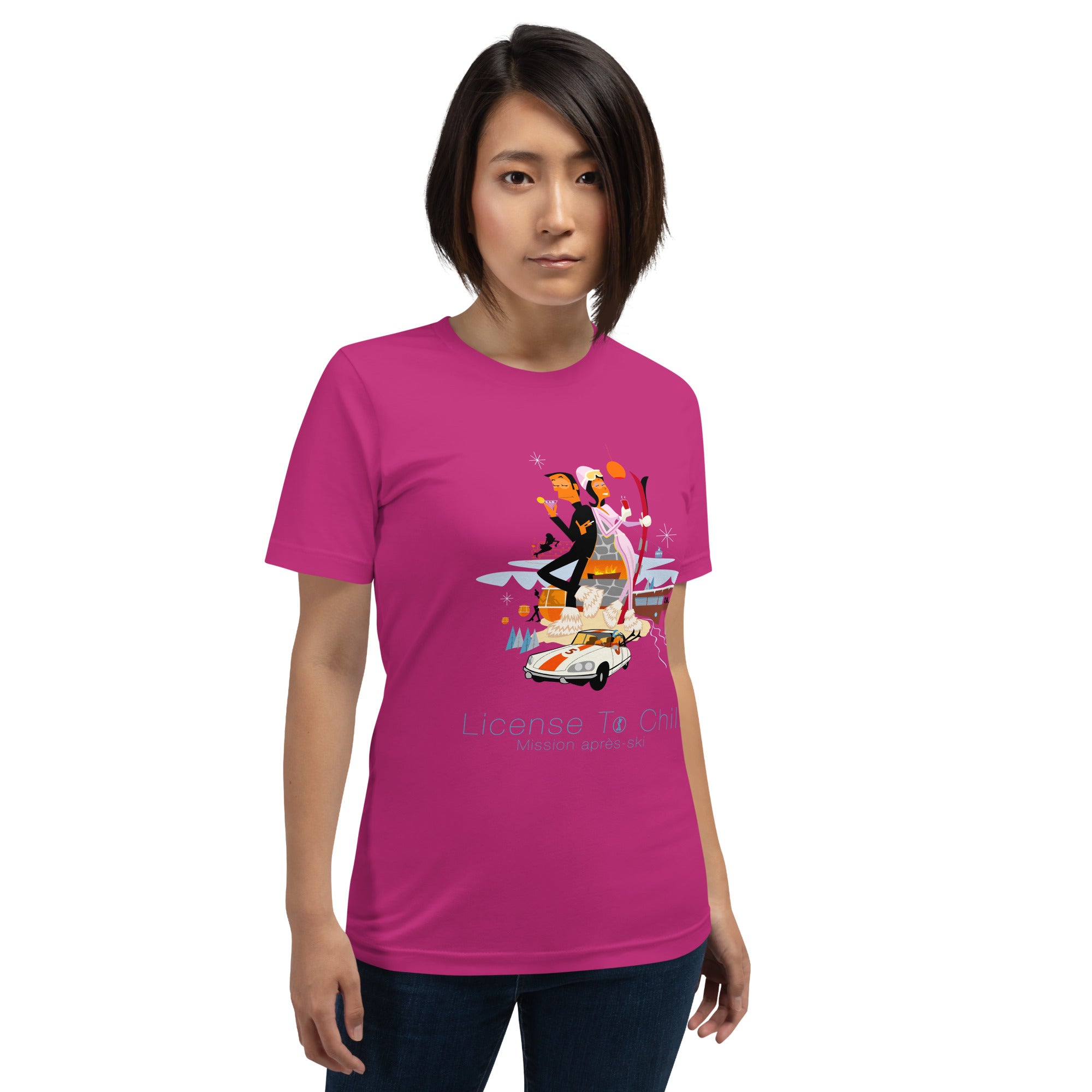 Unisex cotton t-shirt License to Chill Mission Après-Ski on bright colors
