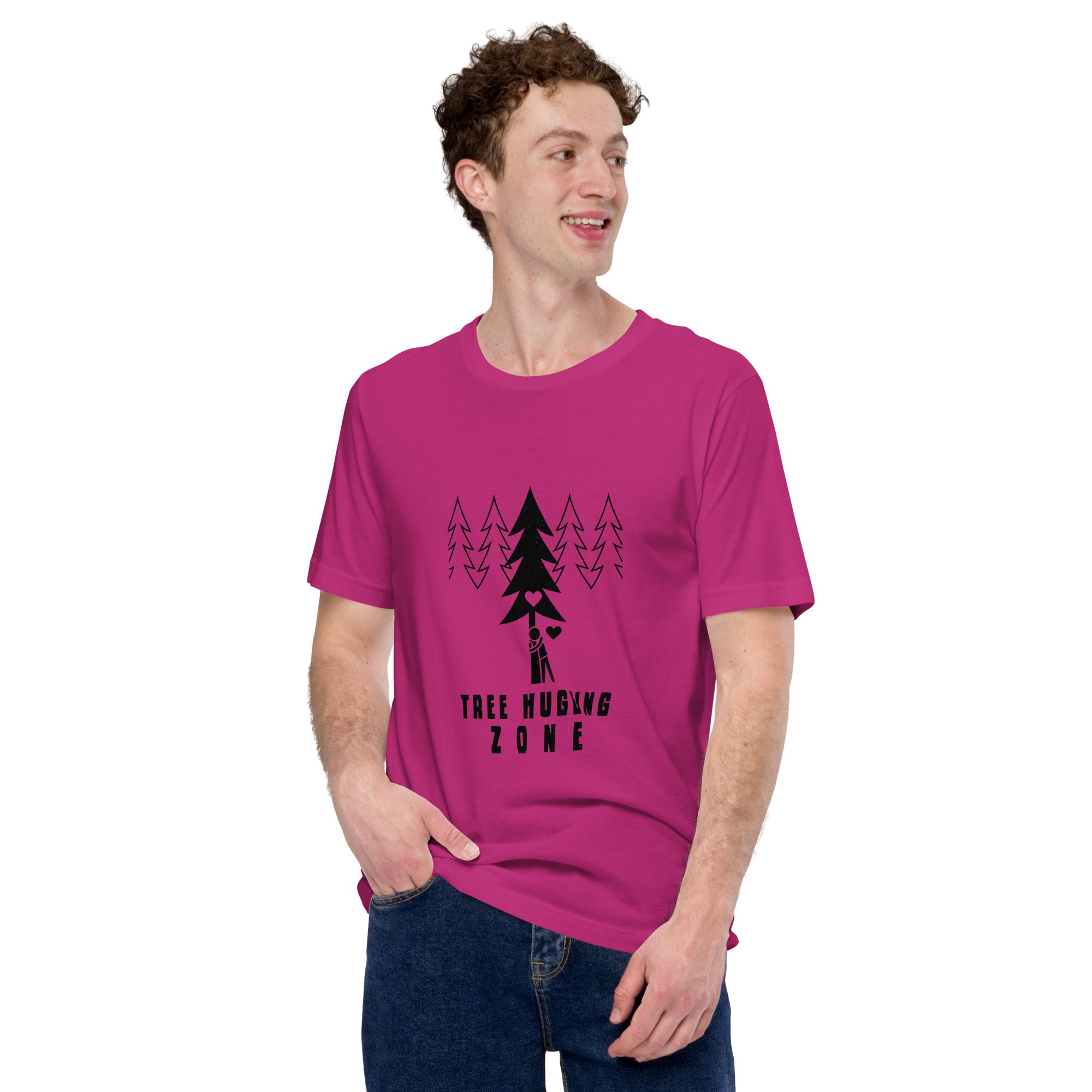 Unisex cotton t-shirt Tree hugging zone on bright colors