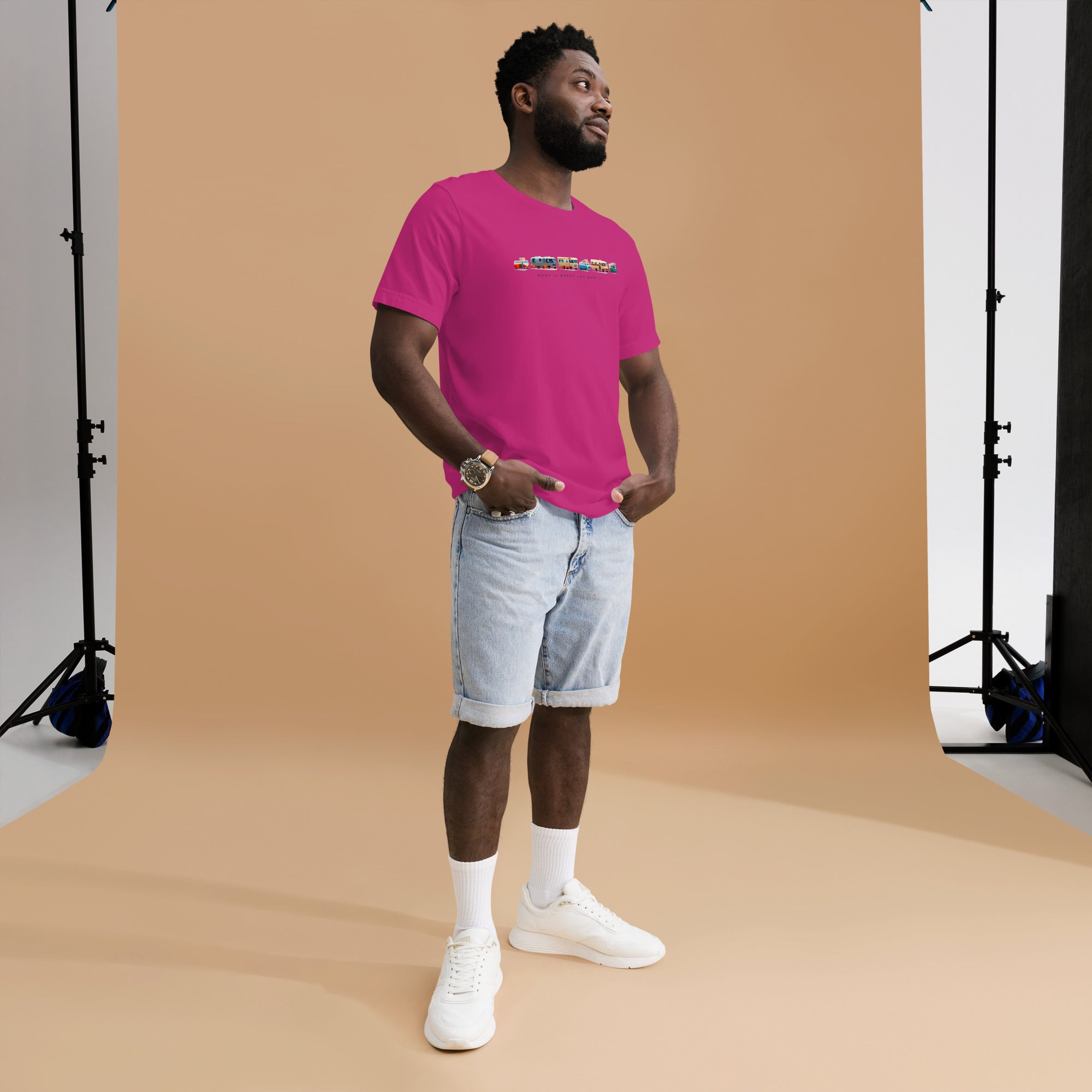 Unisex cotton t-shirt Vintage Campers on bright colors