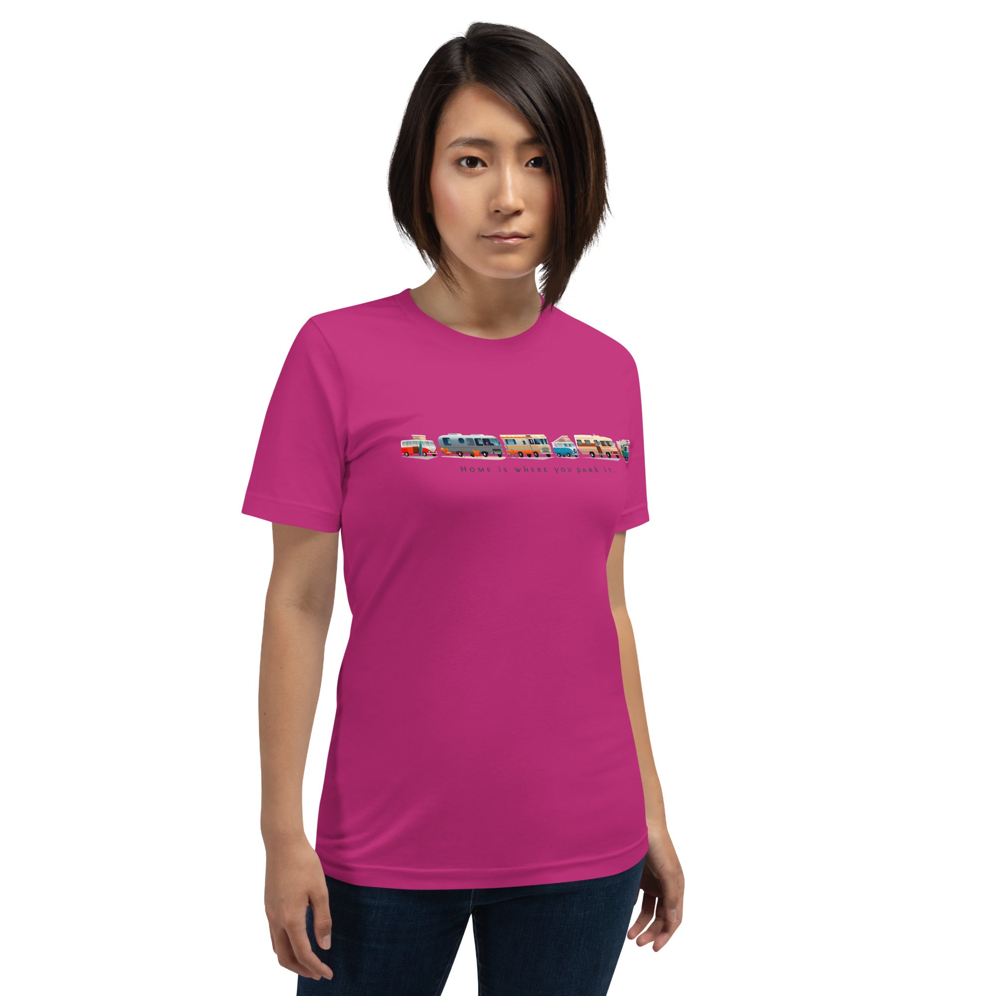Unisex cotton t-shirt Vintage Campers on bright colors