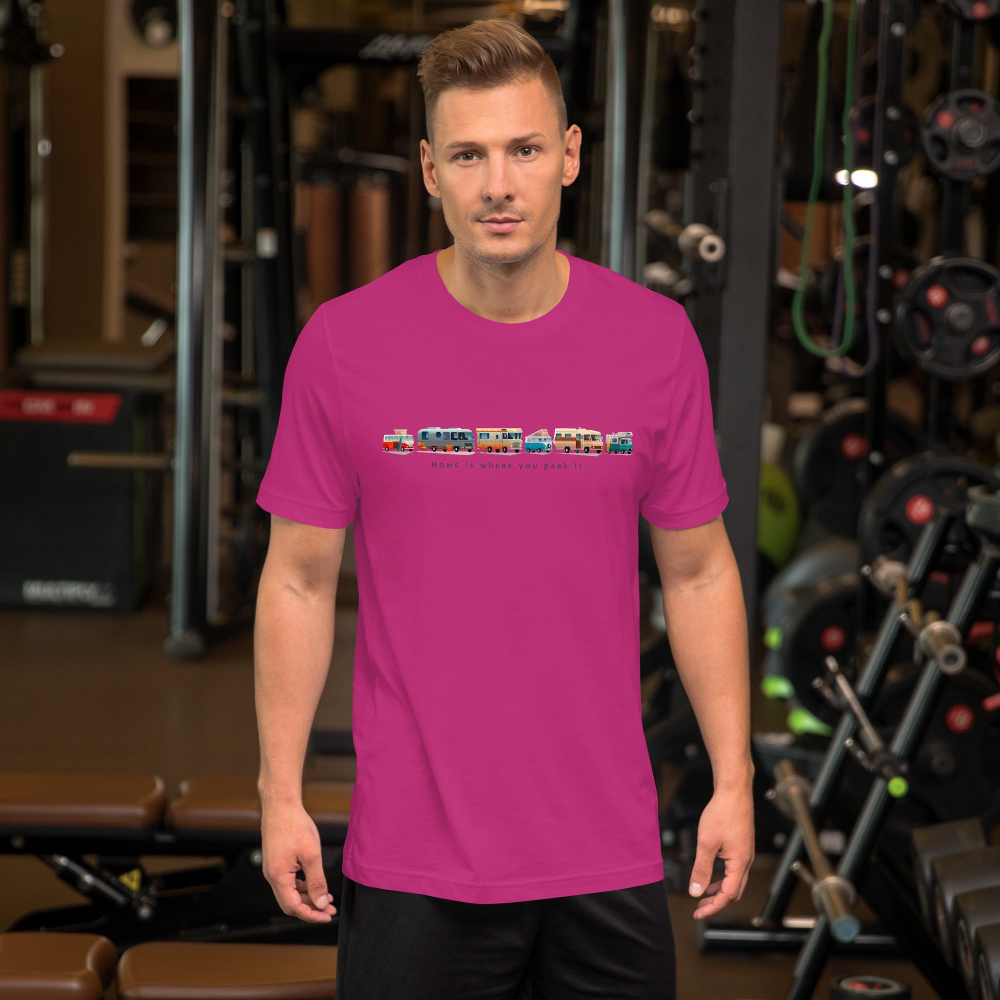 Unisex cotton t-shirt Vintage Campers on bright colors