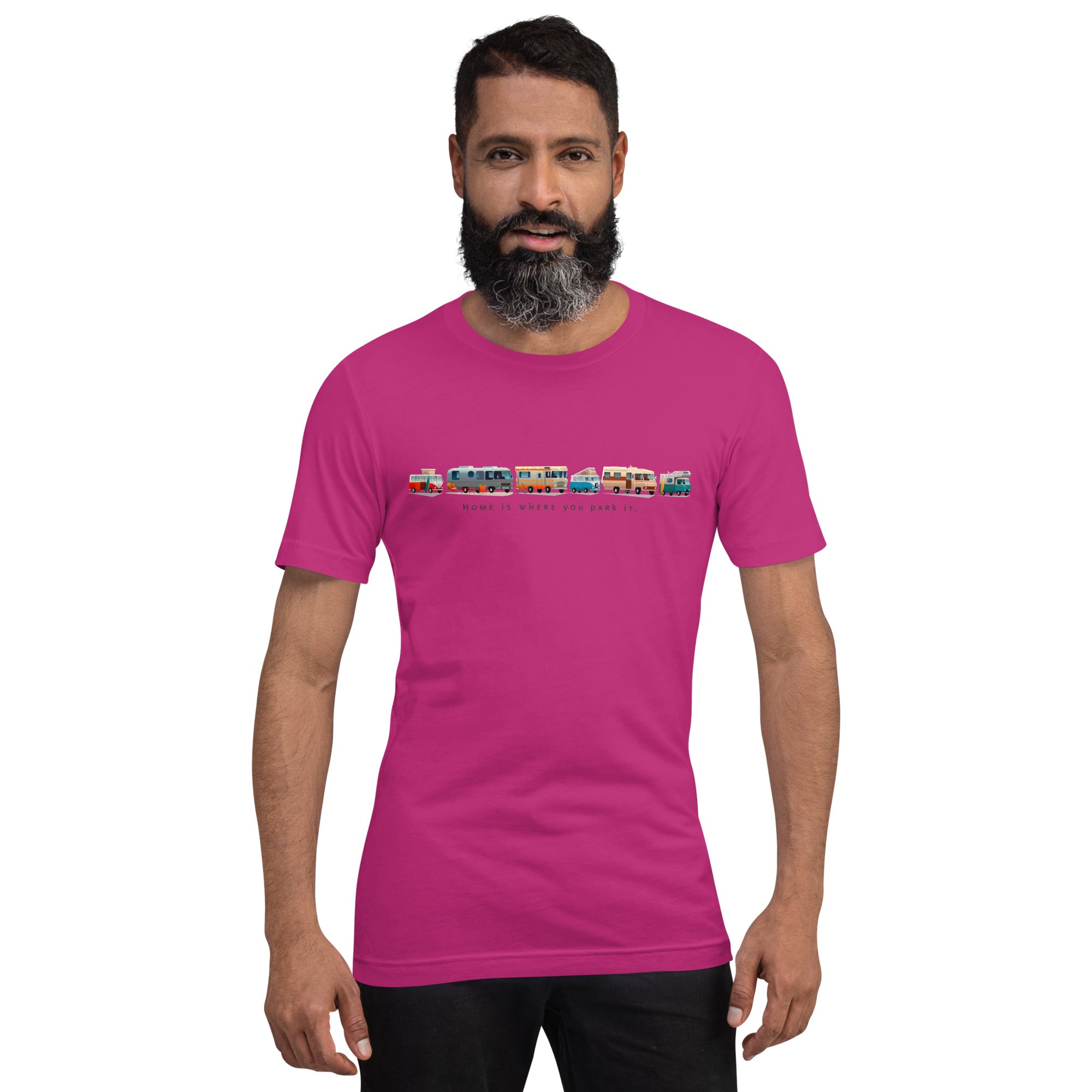 Unisex cotton t-shirt Vintage Campers on bright colors