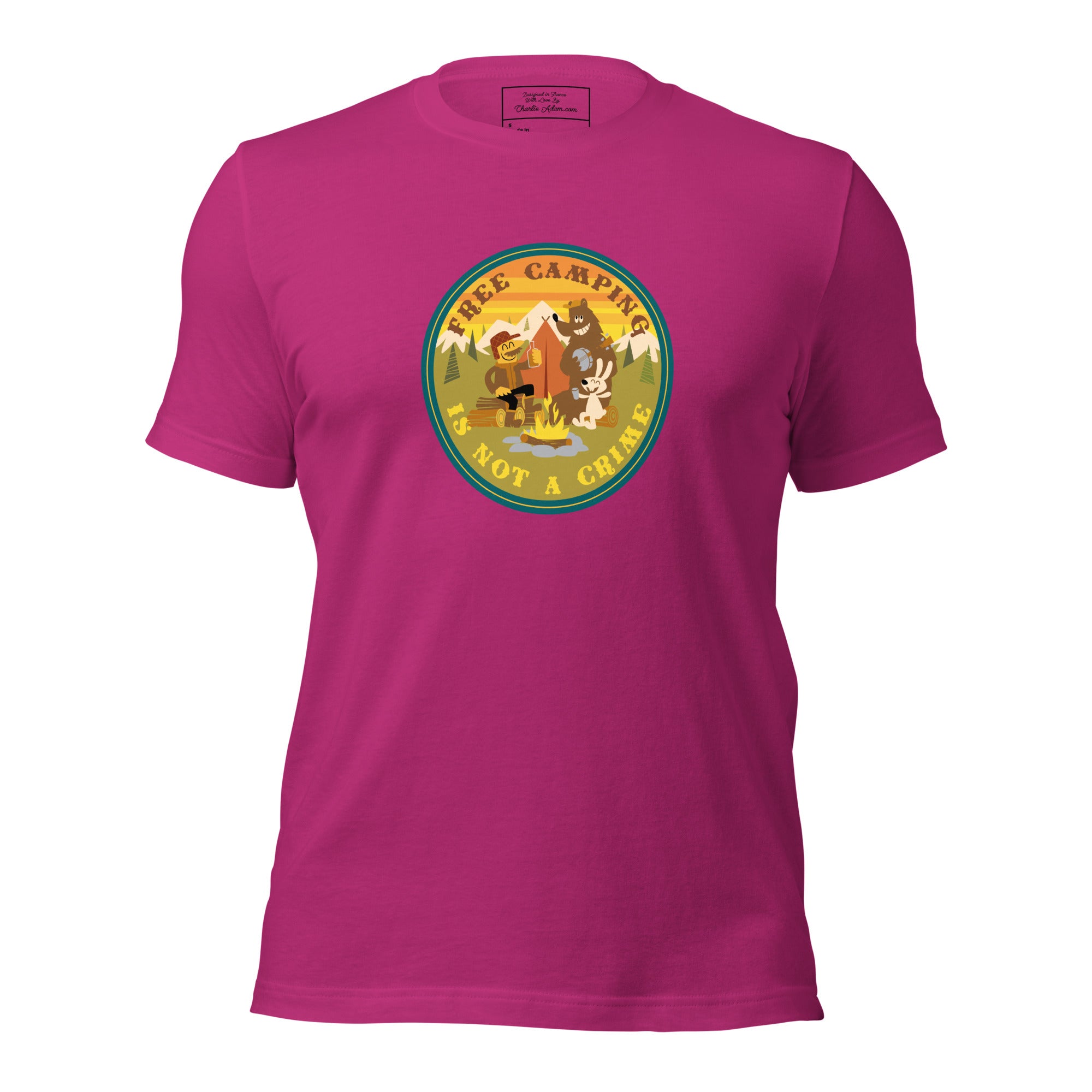 Unisex cotton t-shirt Free Camping is not a Crime on bright colors