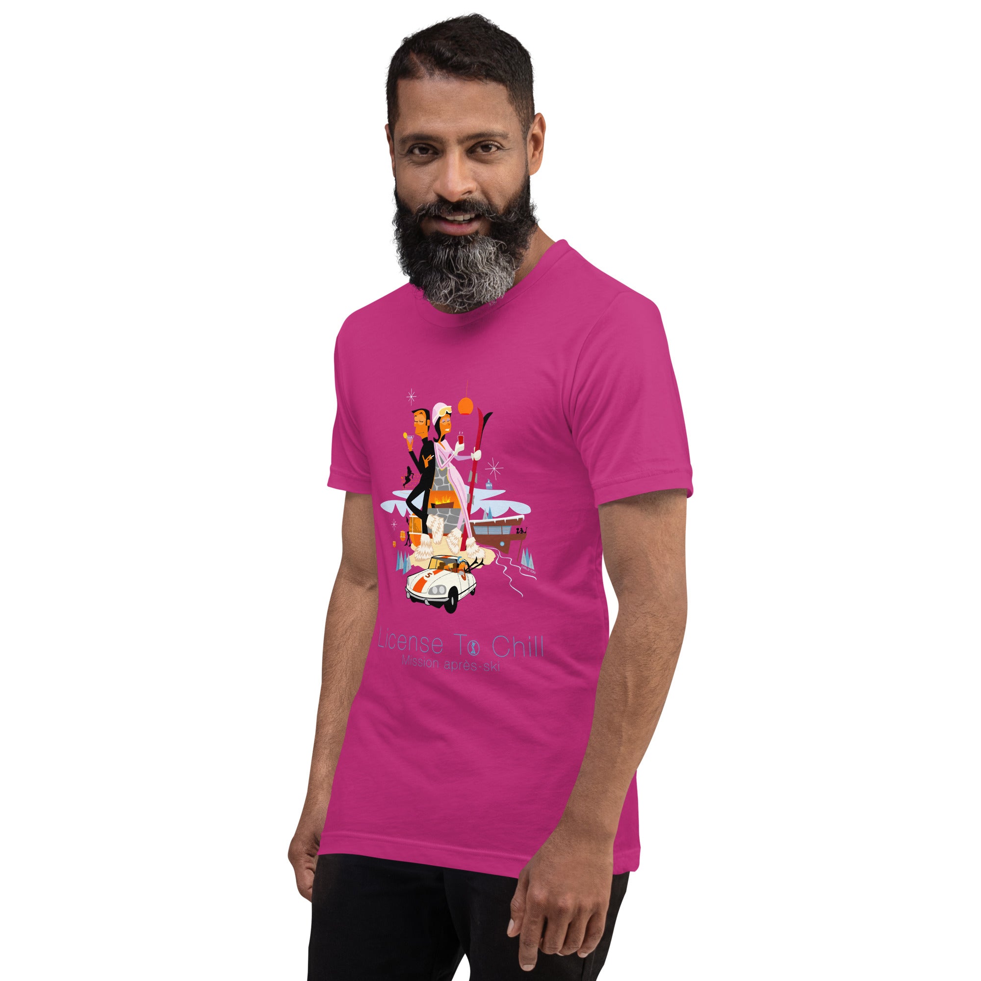 Unisex cotton t-shirt License to Chill Mission Après-Ski on bright colors