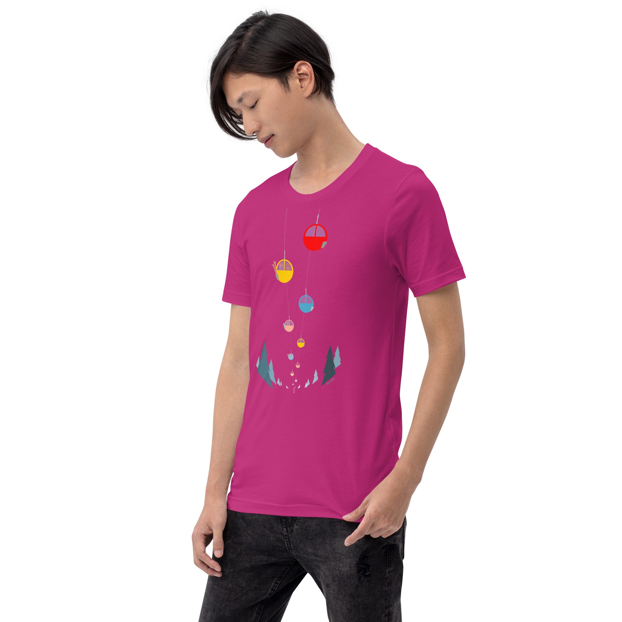 T-shirt en coton unisexe Gondolas in the mist sur couleurs vives