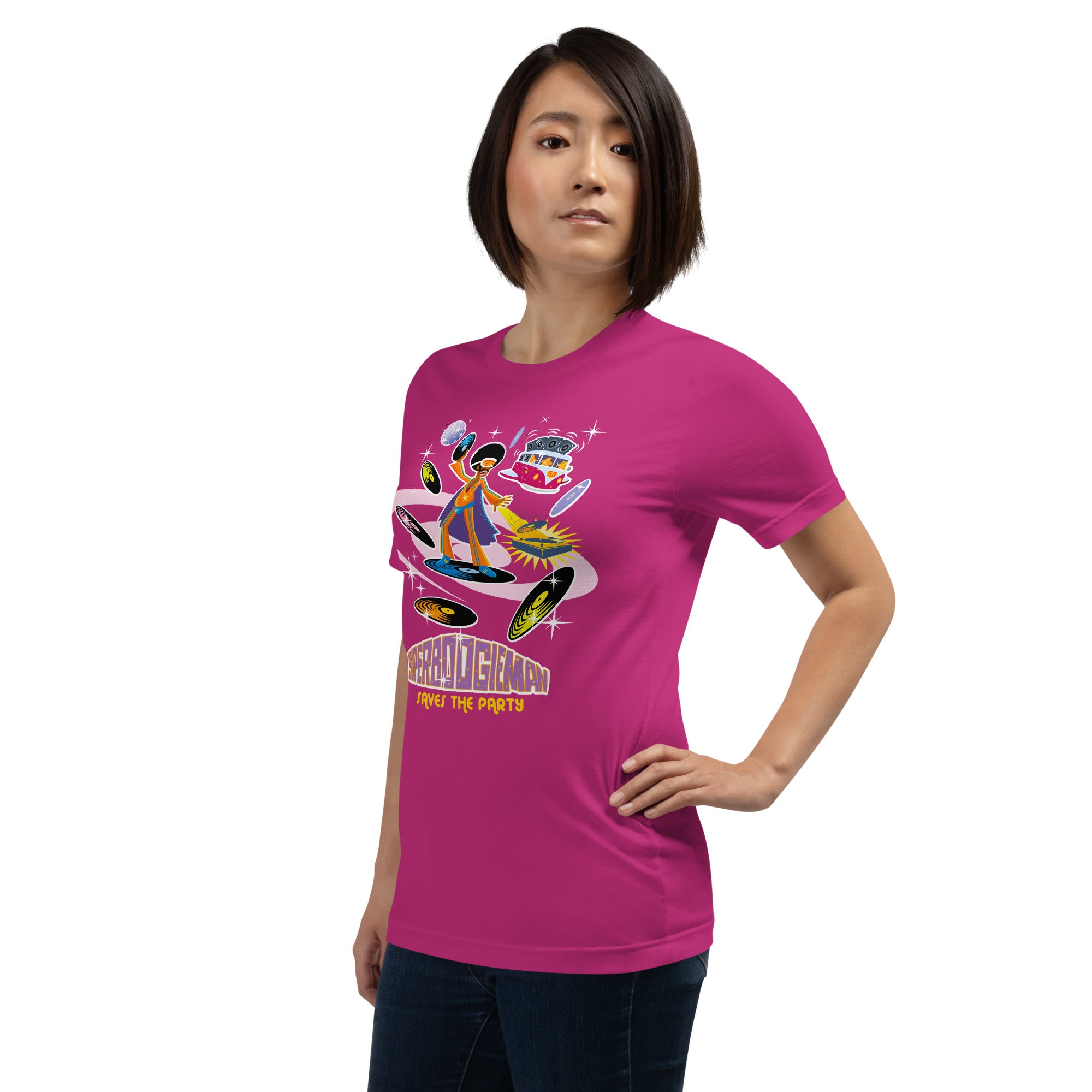 Unisex cotton t-shirt Superboogieman saves the Party on bright colors