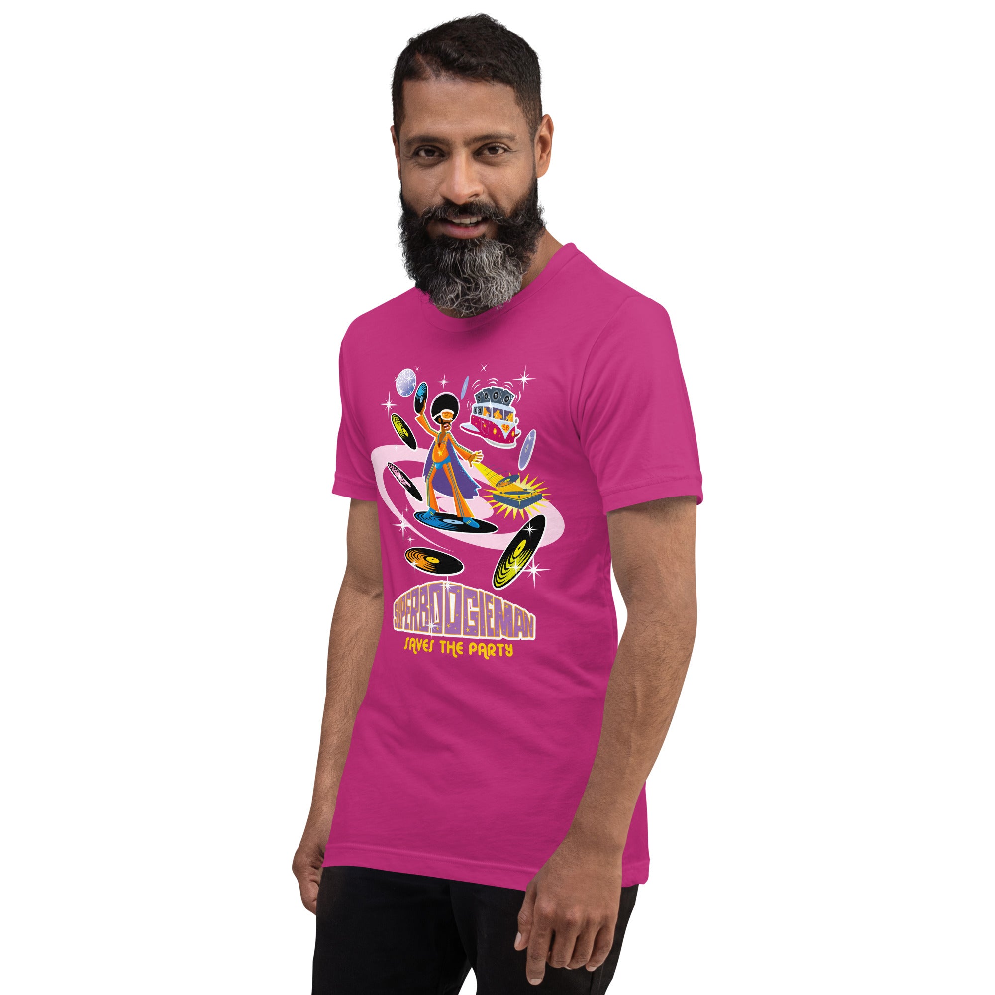 Unisex cotton t-shirt Superboogieman saves the Party on bright colors