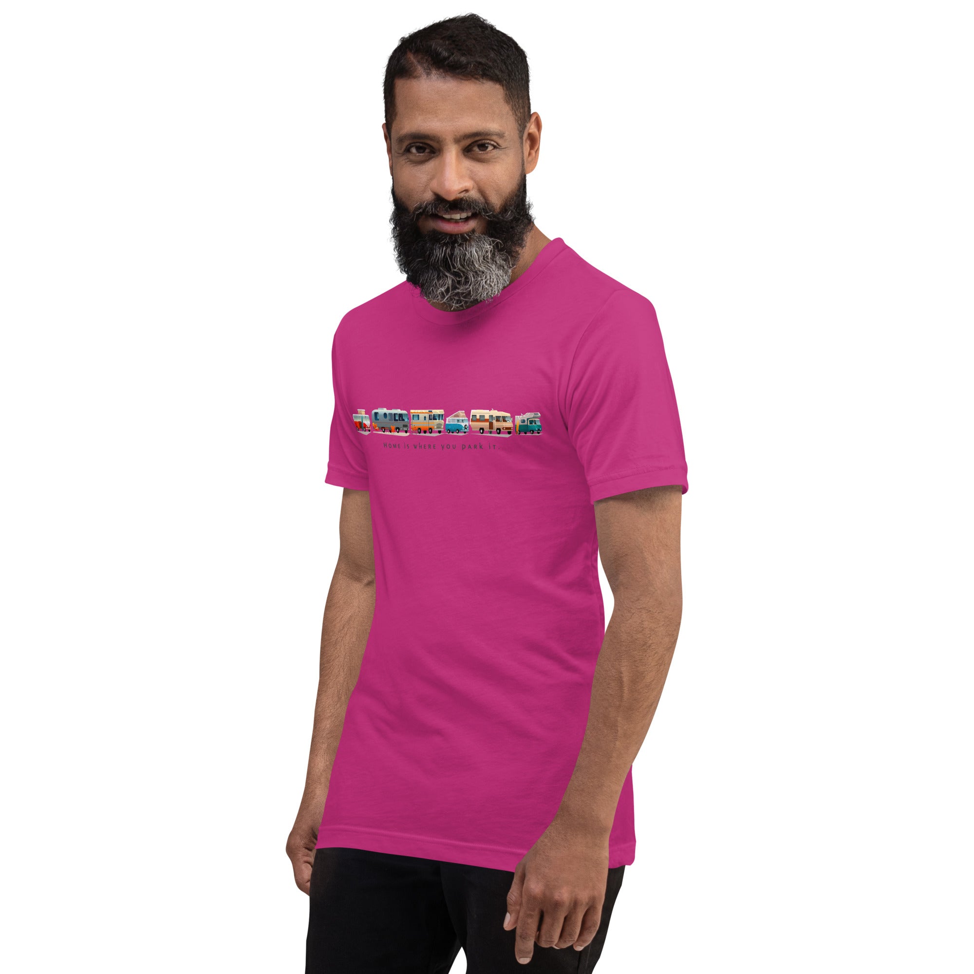 Unisex cotton t-shirt Vintage Campers on bright colors