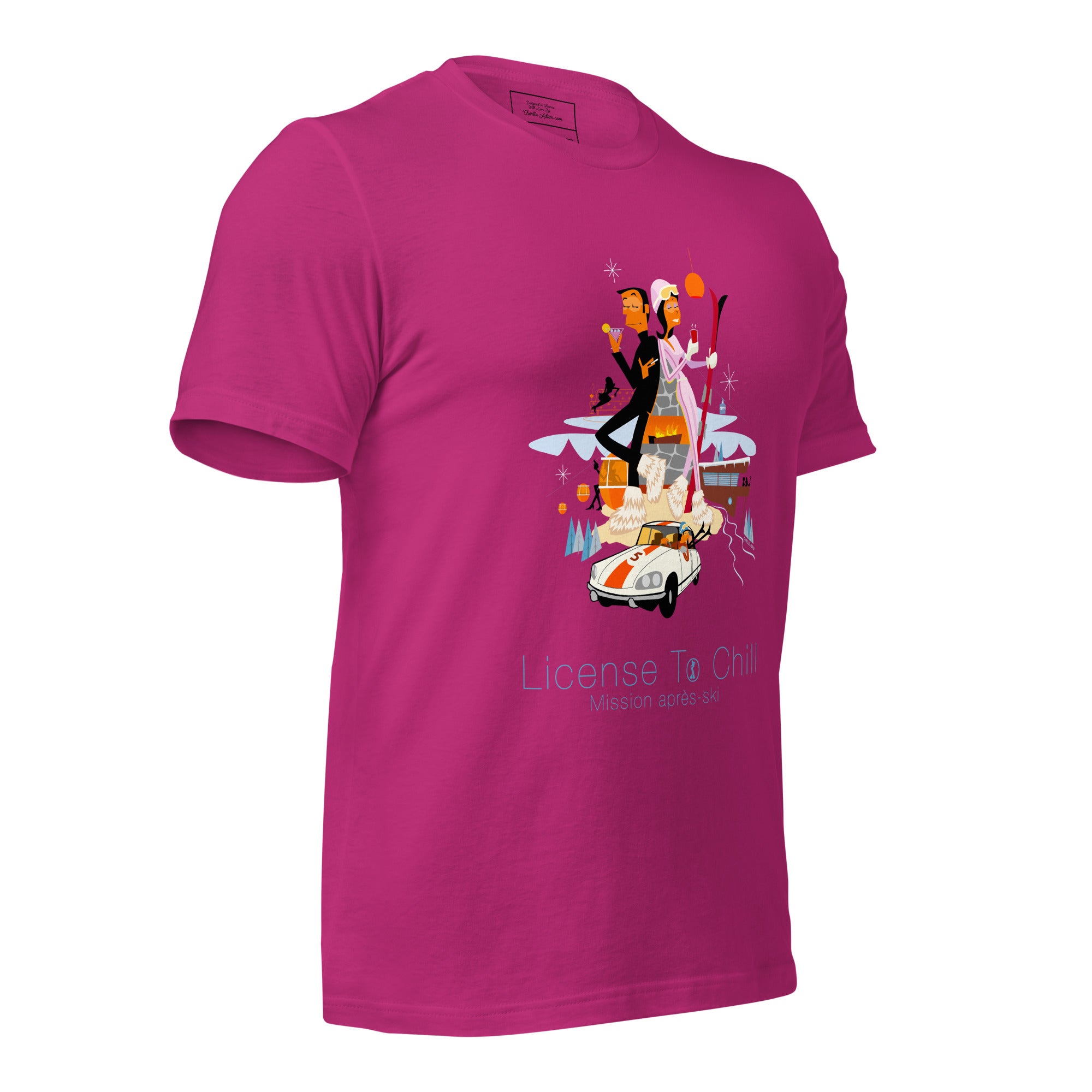 Unisex cotton t-shirt License to Chill Mission Après-Ski on bright colors