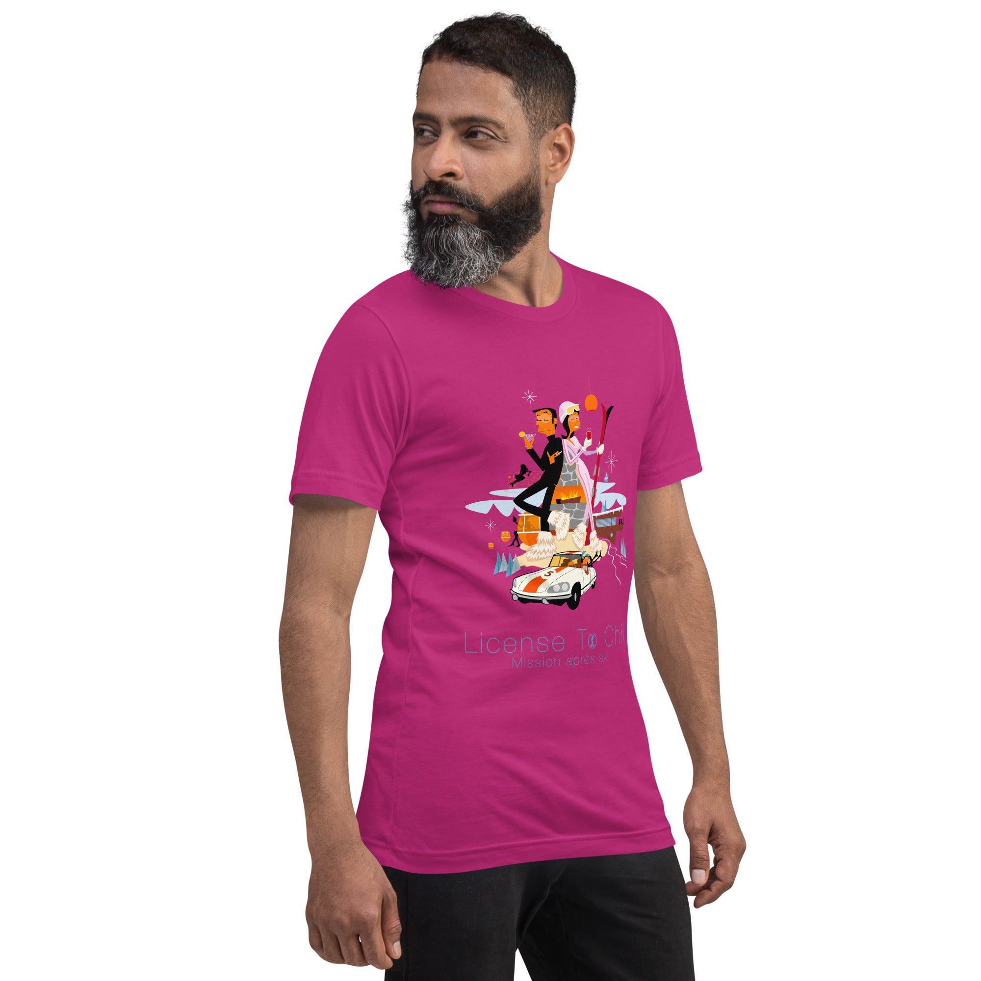 Unisex cotton t-shirt License to Chill Mission Après-Ski on bright colors
