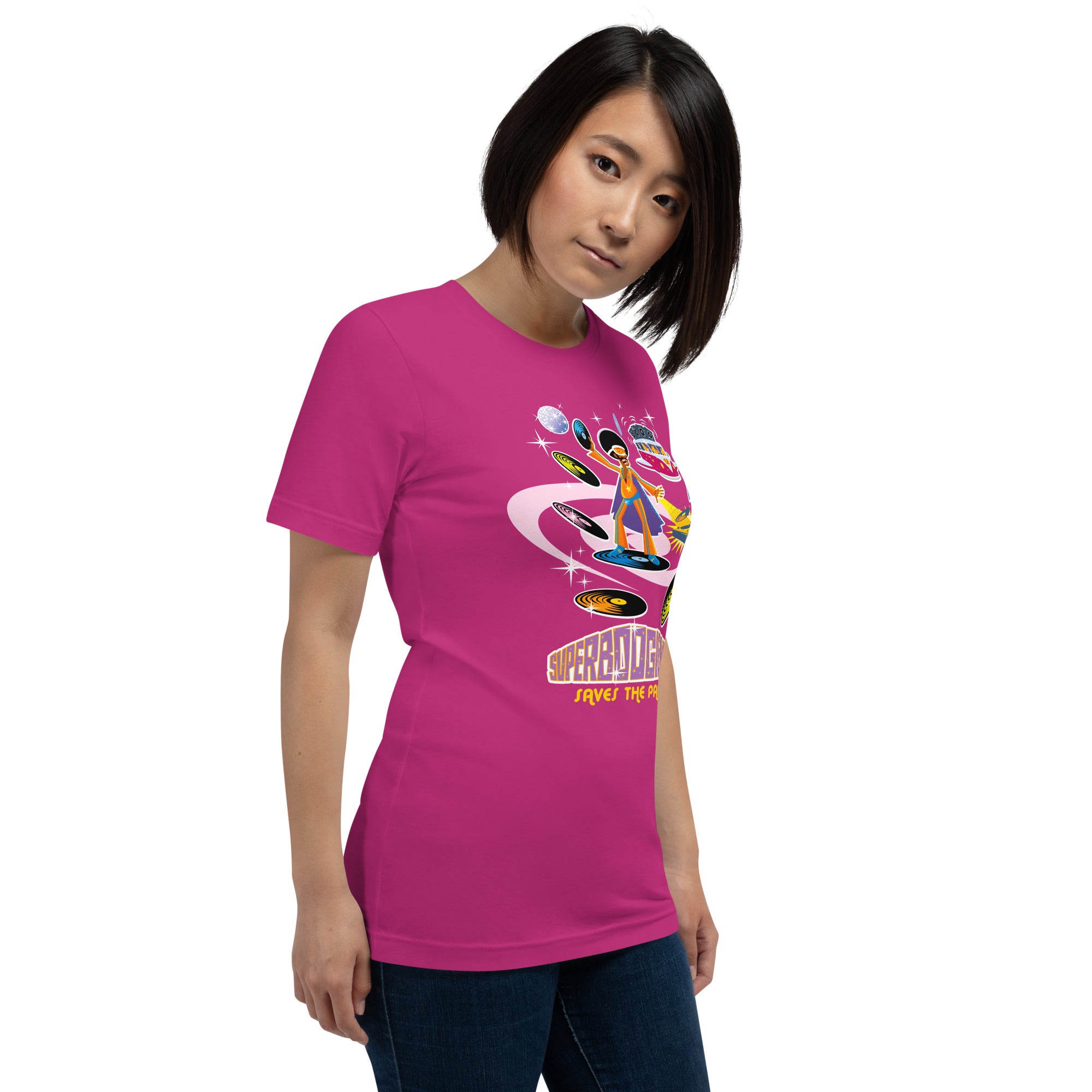Unisex cotton t-shirt Superboogieman saves the Party on bright colors