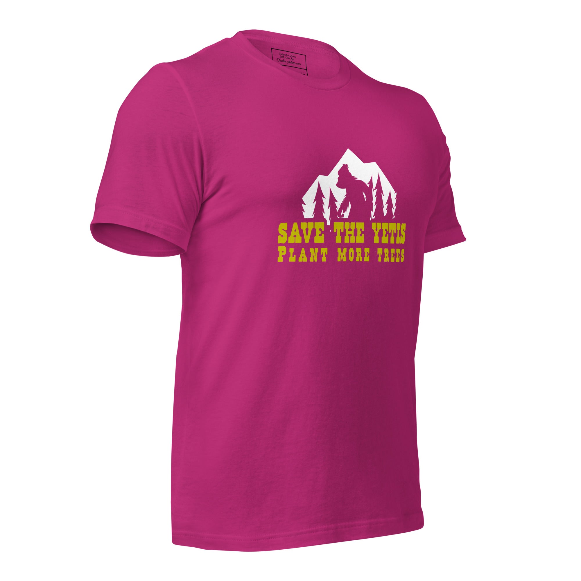Unisex cotton t-shirt Save the Yetis Plant more Trees on bright colors (front & back)