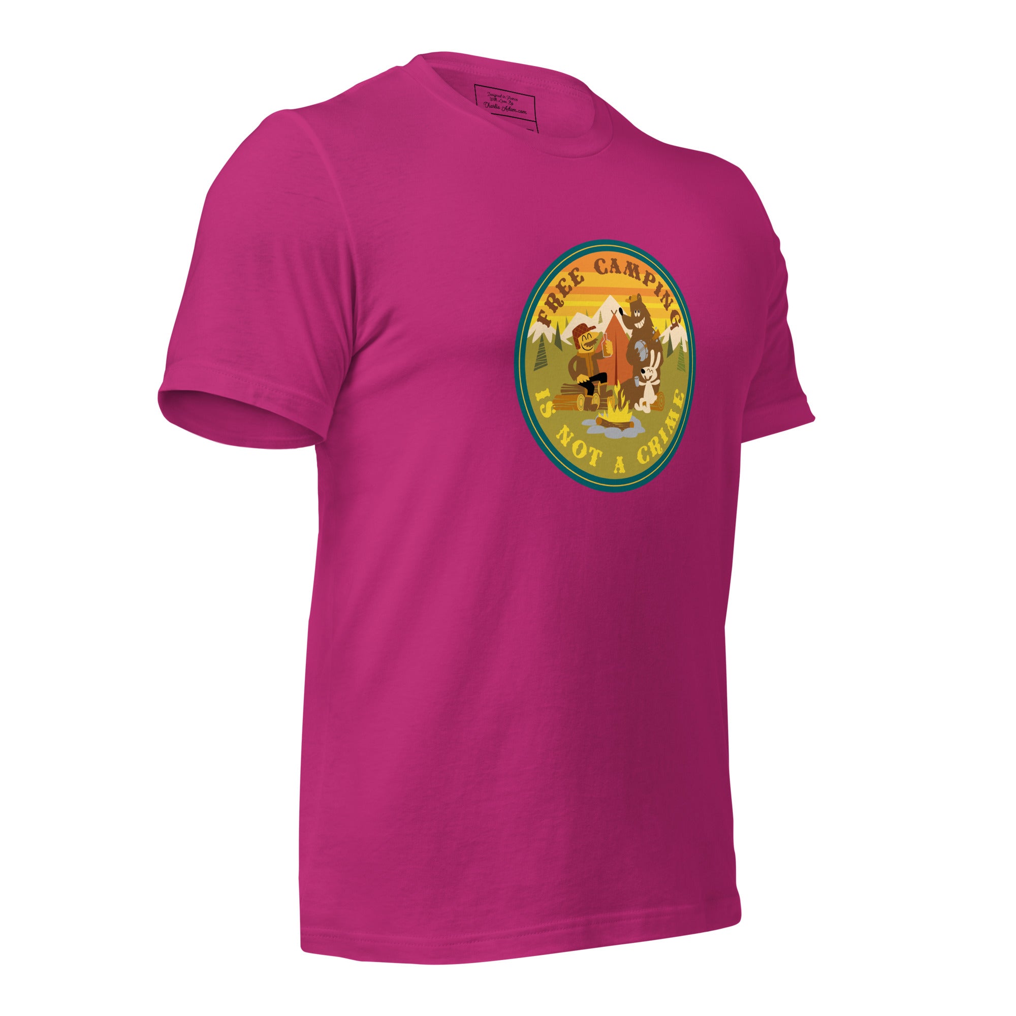 Unisex cotton t-shirt Free Camping is not a Crime on bright colors