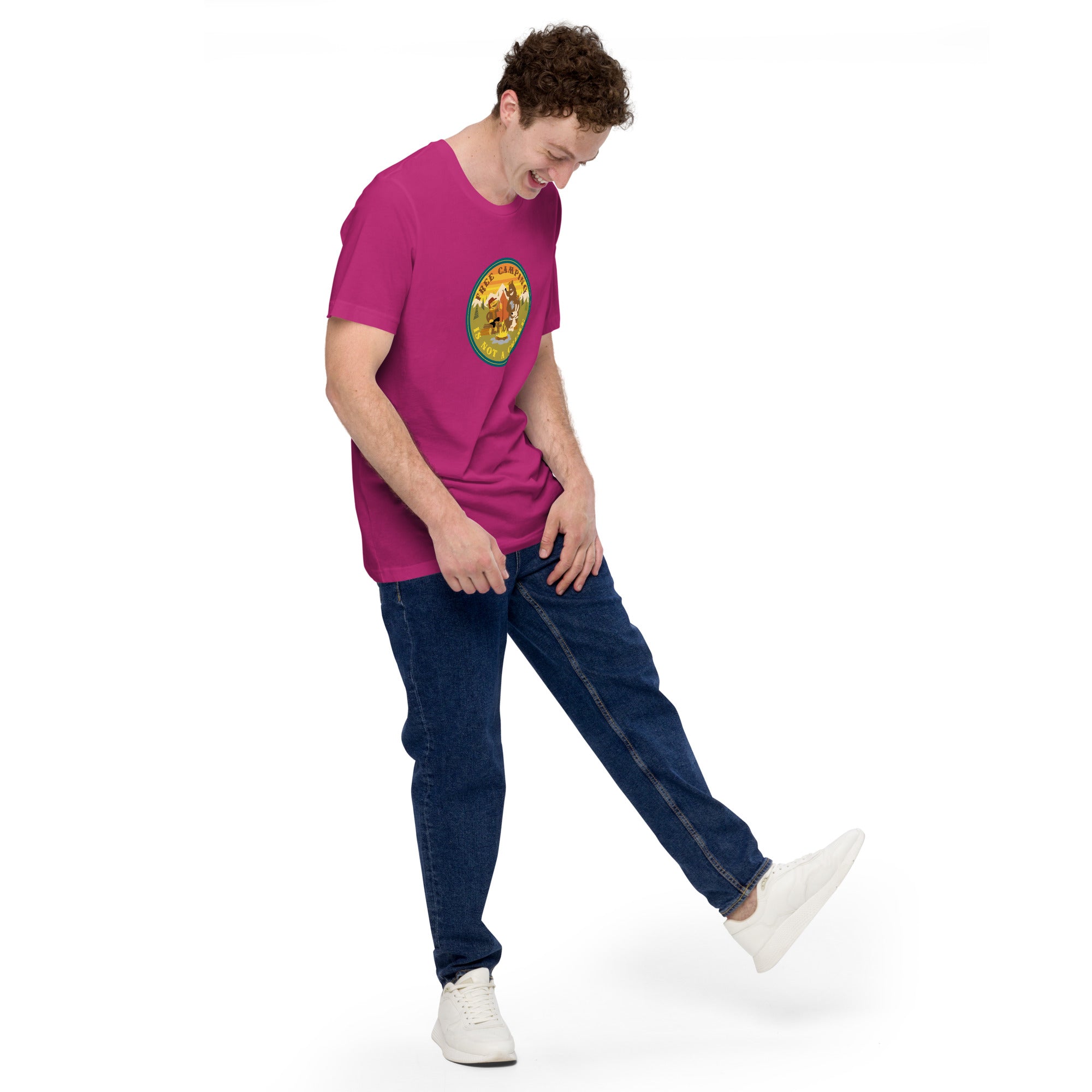 Unisex cotton t-shirt Free Camping is not a Crime on bright colors